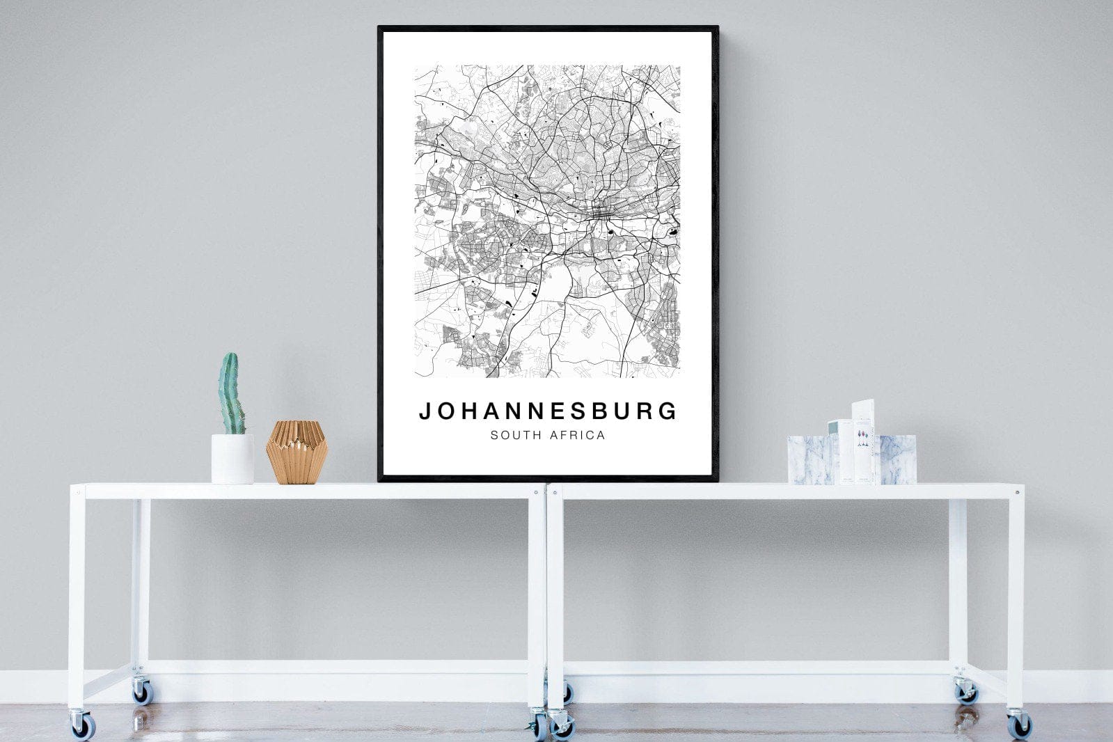 Johannesburg City Map-Wall_Art-90 x 120cm-Mounted Canvas-Black-Pixalot
