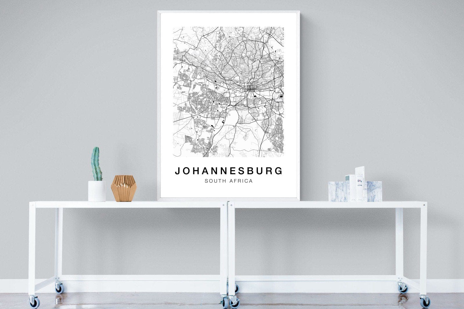 Johannesburg City Map-Wall_Art-90 x 120cm-Mounted Canvas-White-Pixalot