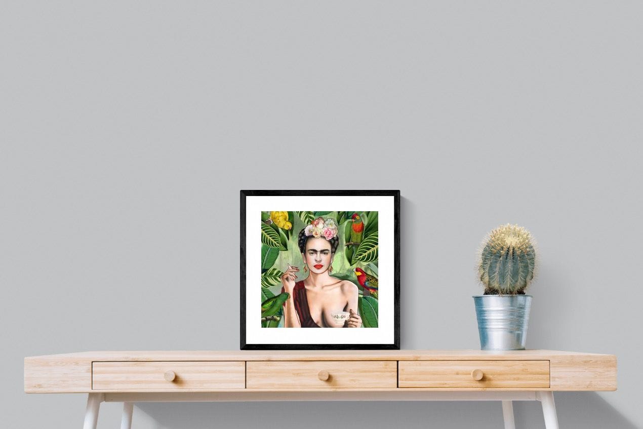 Kahlo Tea & Parrots-Wall_Art-50 x 50cm-Framed Print-Black-Pixalot