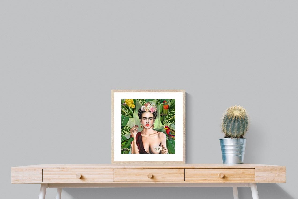 Kahlo Tea & Parrots-Wall_Art-50 x 50cm-Framed Print-Wood-Pixalot