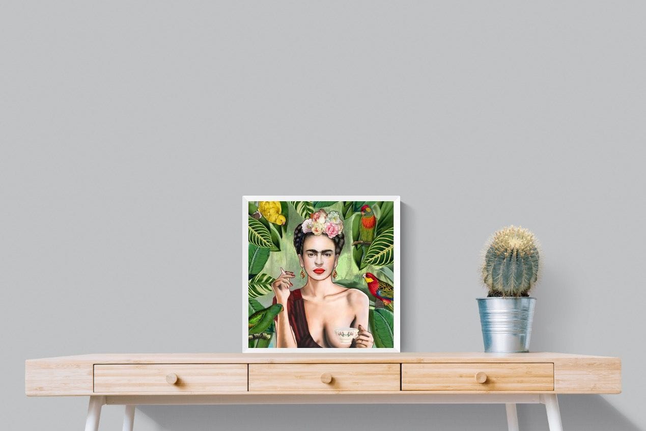 Kahlo Tea & Parrots-Wall_Art-50 x 50cm-Mounted Canvas-White-Pixalot