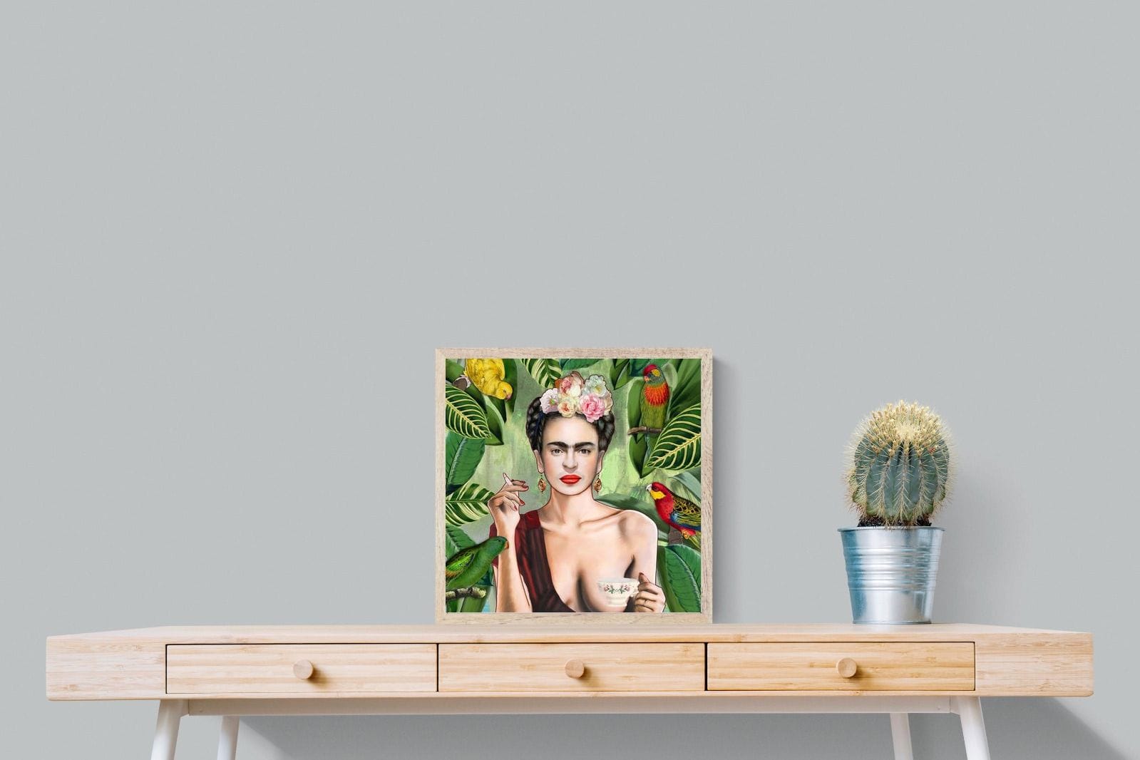 Kahlo Tea & Parrots-Wall_Art-50 x 50cm-Mounted Canvas-Wood-Pixalot