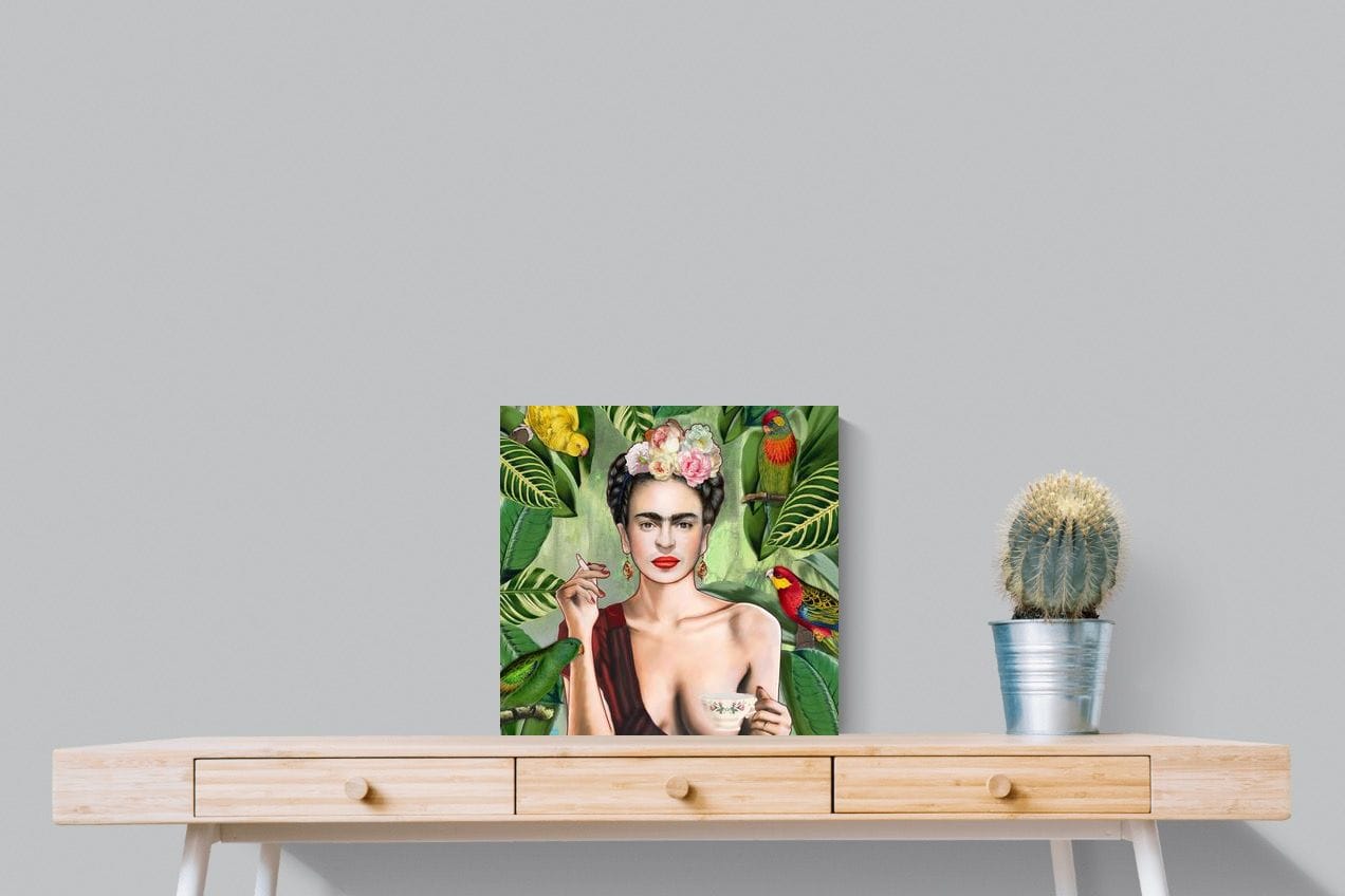 Kahlo Tea & Parrots-Wall_Art-50 x 50cm-Mounted Canvas-No Frame-Pixalot