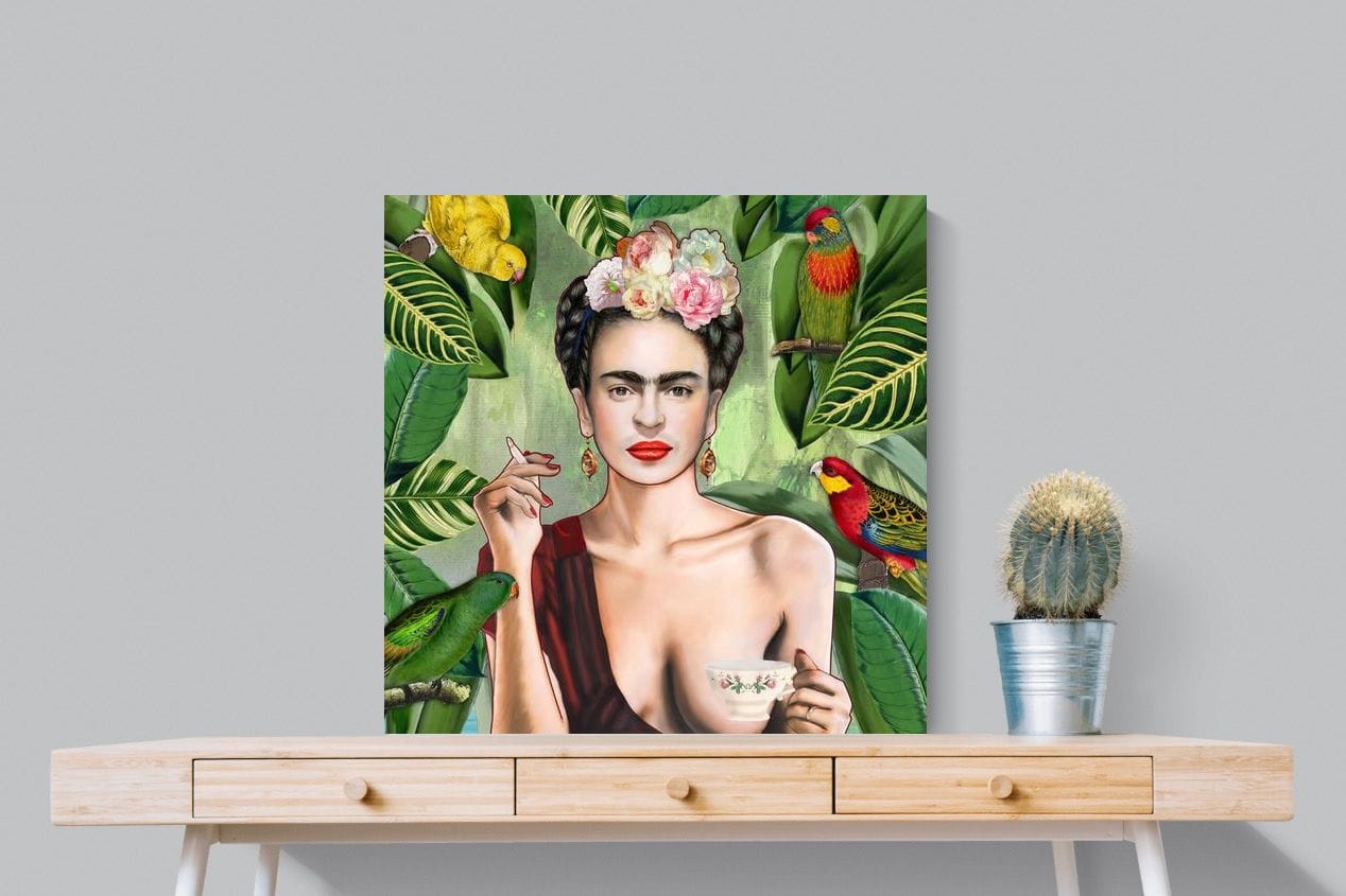 Kahlo Tea & Parrots-Wall_Art-80 x 80cm-Mounted Canvas-No Frame-Pixalot