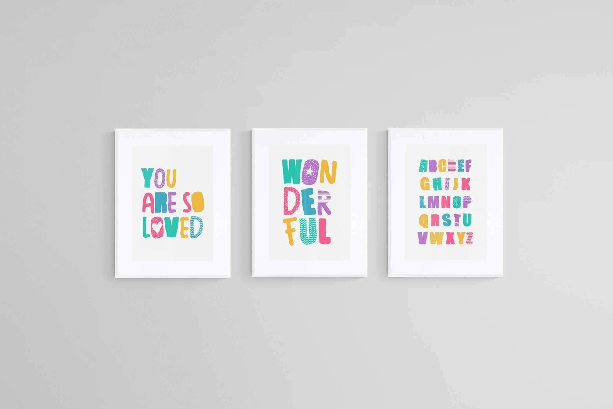 Kids Word Set-Wall_Art-60 x 80cm (x3)-Framed Print-White-Pixalot