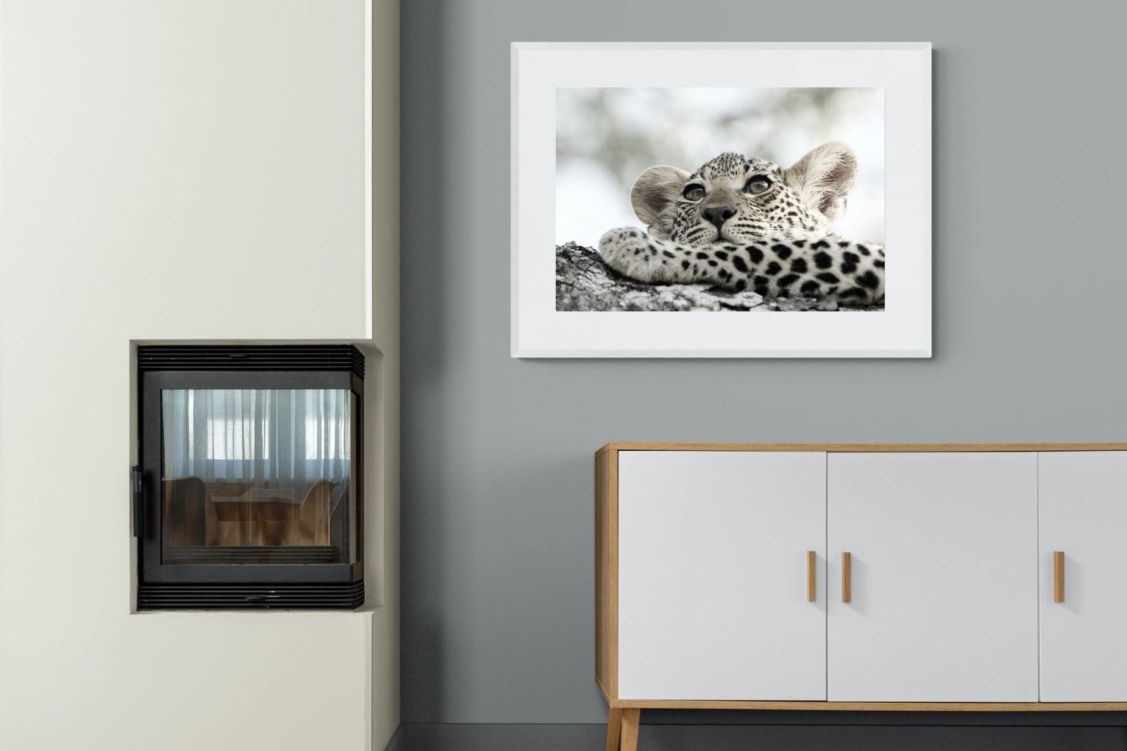Leopard Cub-Wall_Art-100 x 75cm-Framed Print-White-Pixalot