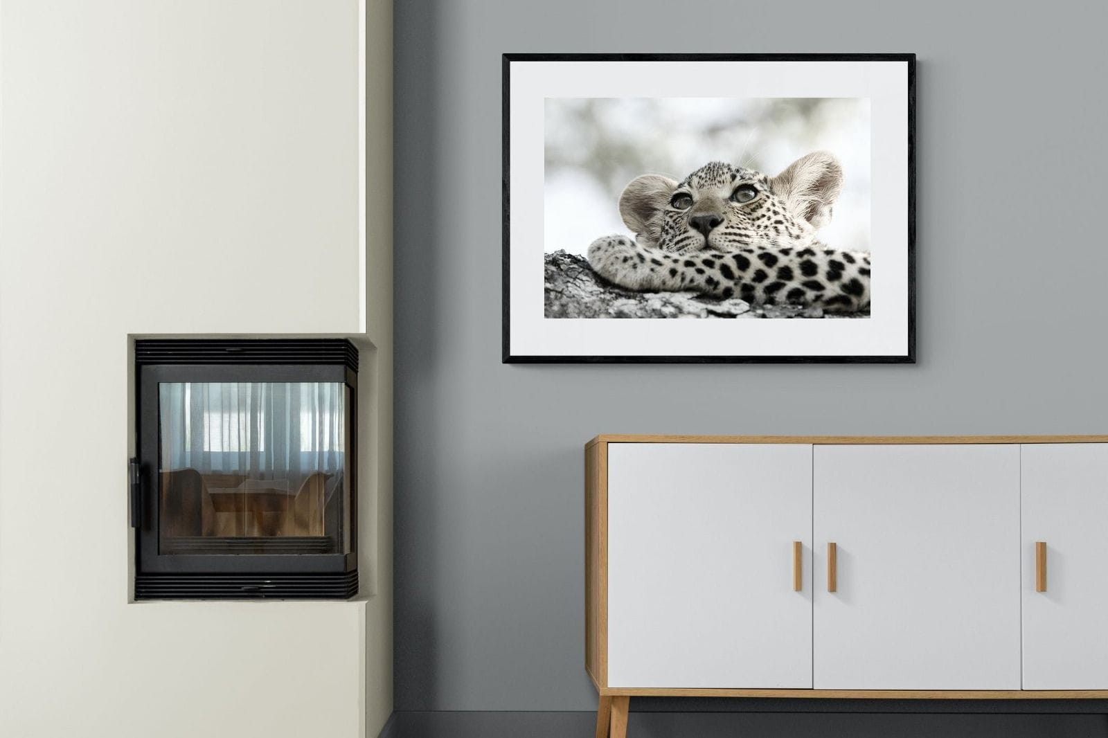 Leopard Cub-Wall_Art-100 x 75cm-Framed Print-Black-Pixalot