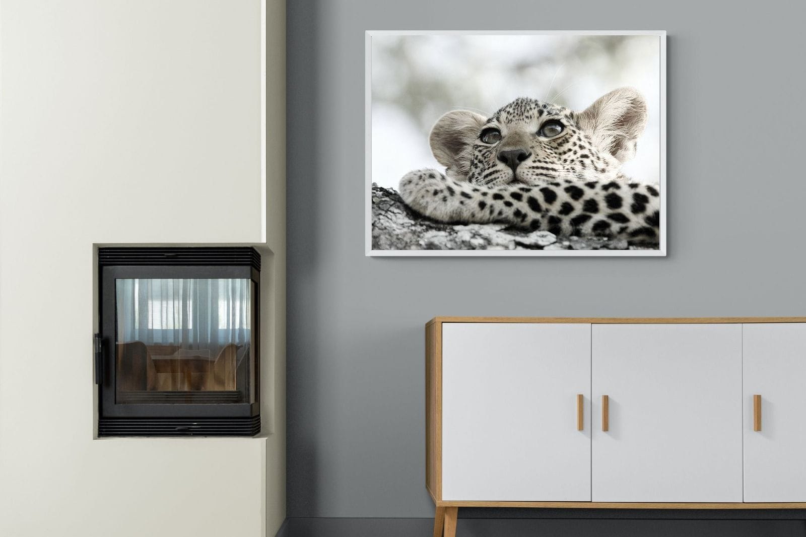 Leopard Cub-Wall_Art-100 x 75cm-Mounted Canvas-White-Pixalot