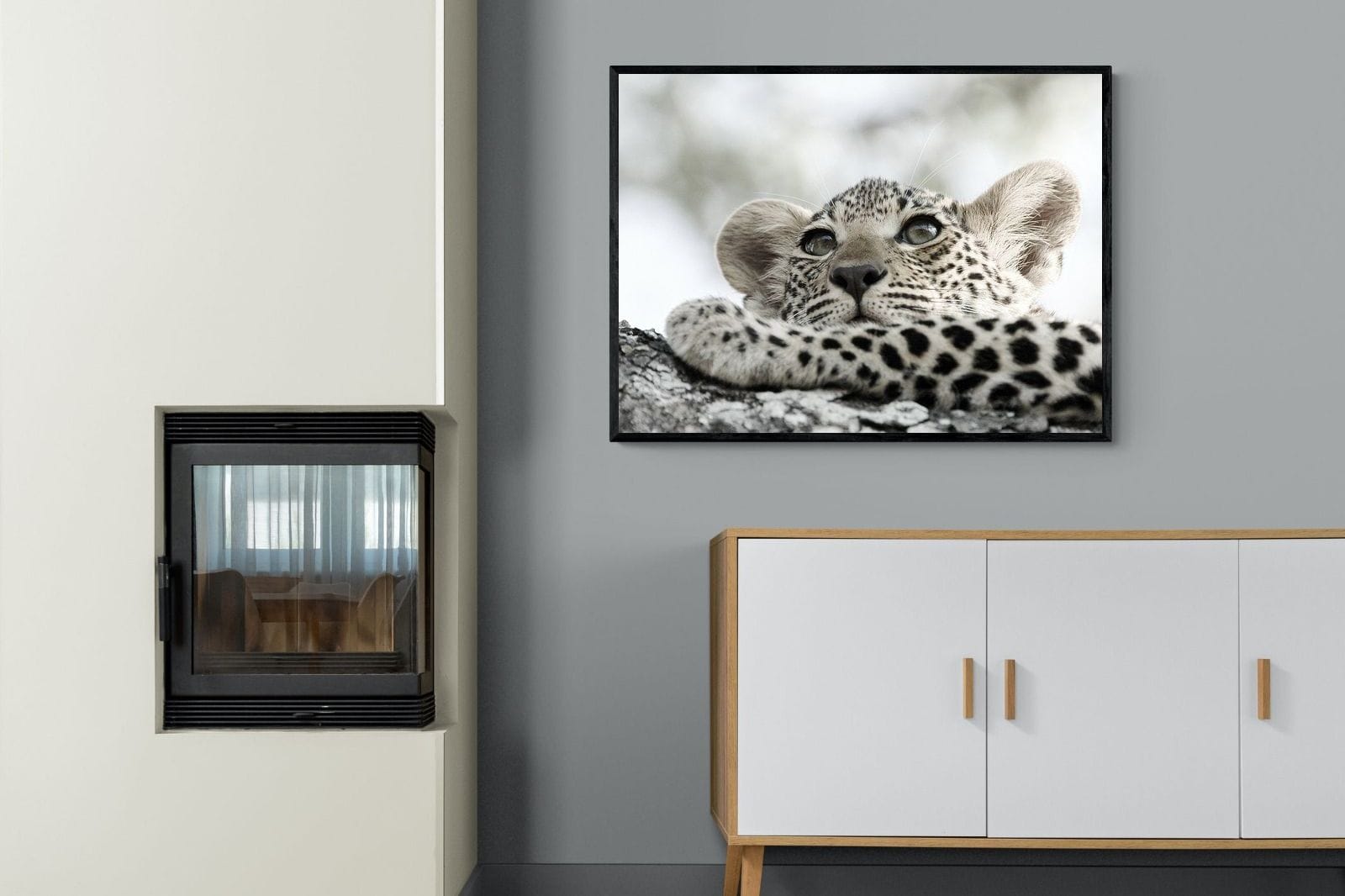 Leopard Cub-Wall_Art-100 x 75cm-Mounted Canvas-Black-Pixalot