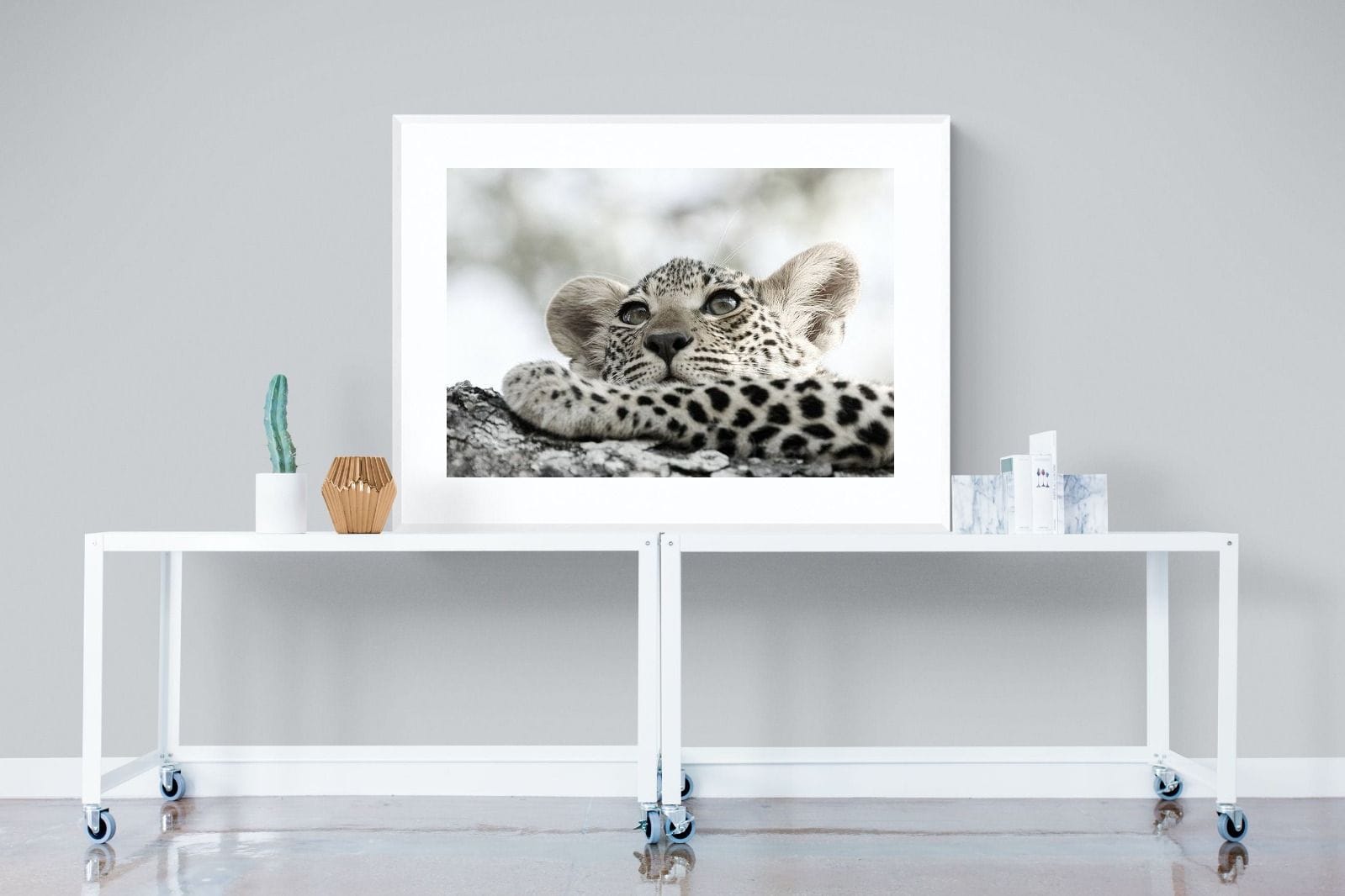 Leopard Cub-Wall_Art-120 x 90cm-Framed Print-White-Pixalot