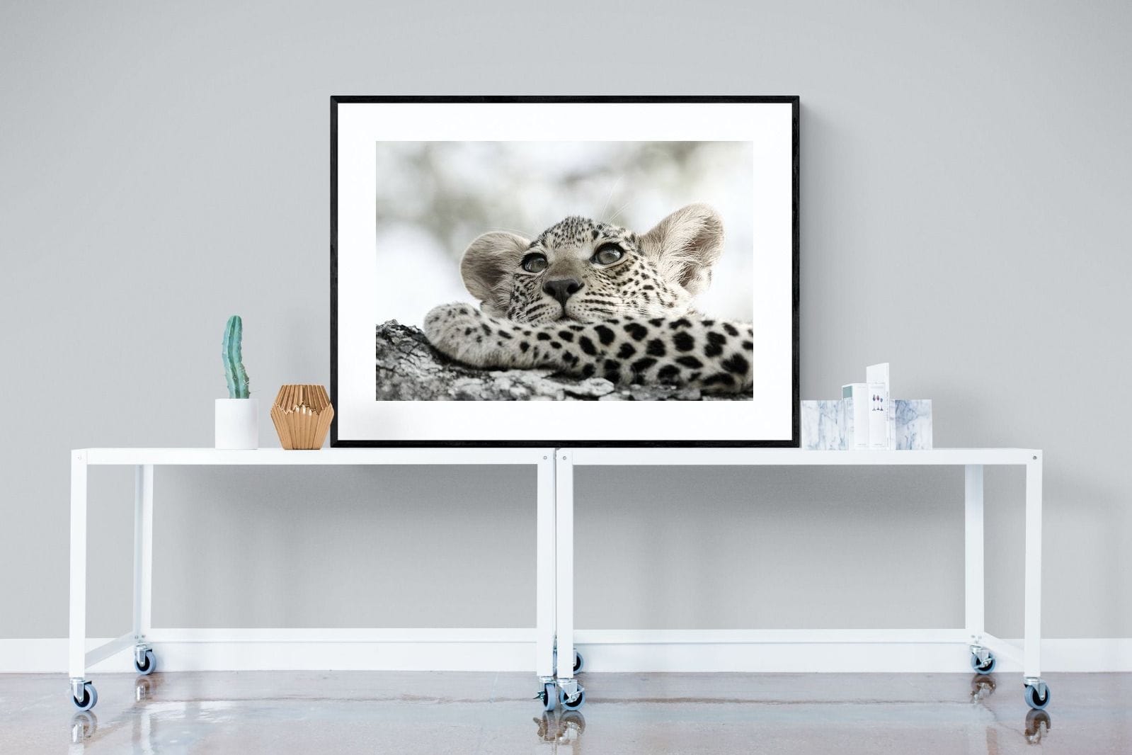 Leopard Cub-Wall_Art-120 x 90cm-Framed Print-Black-Pixalot