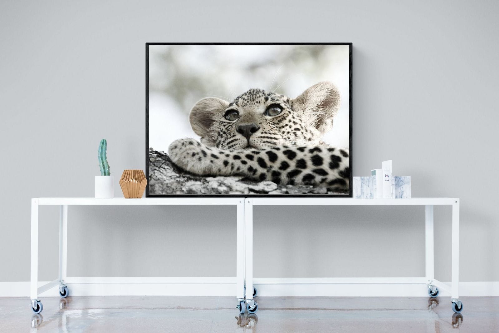 Leopard Cub-Wall_Art-120 x 90cm-Mounted Canvas-Black-Pixalot