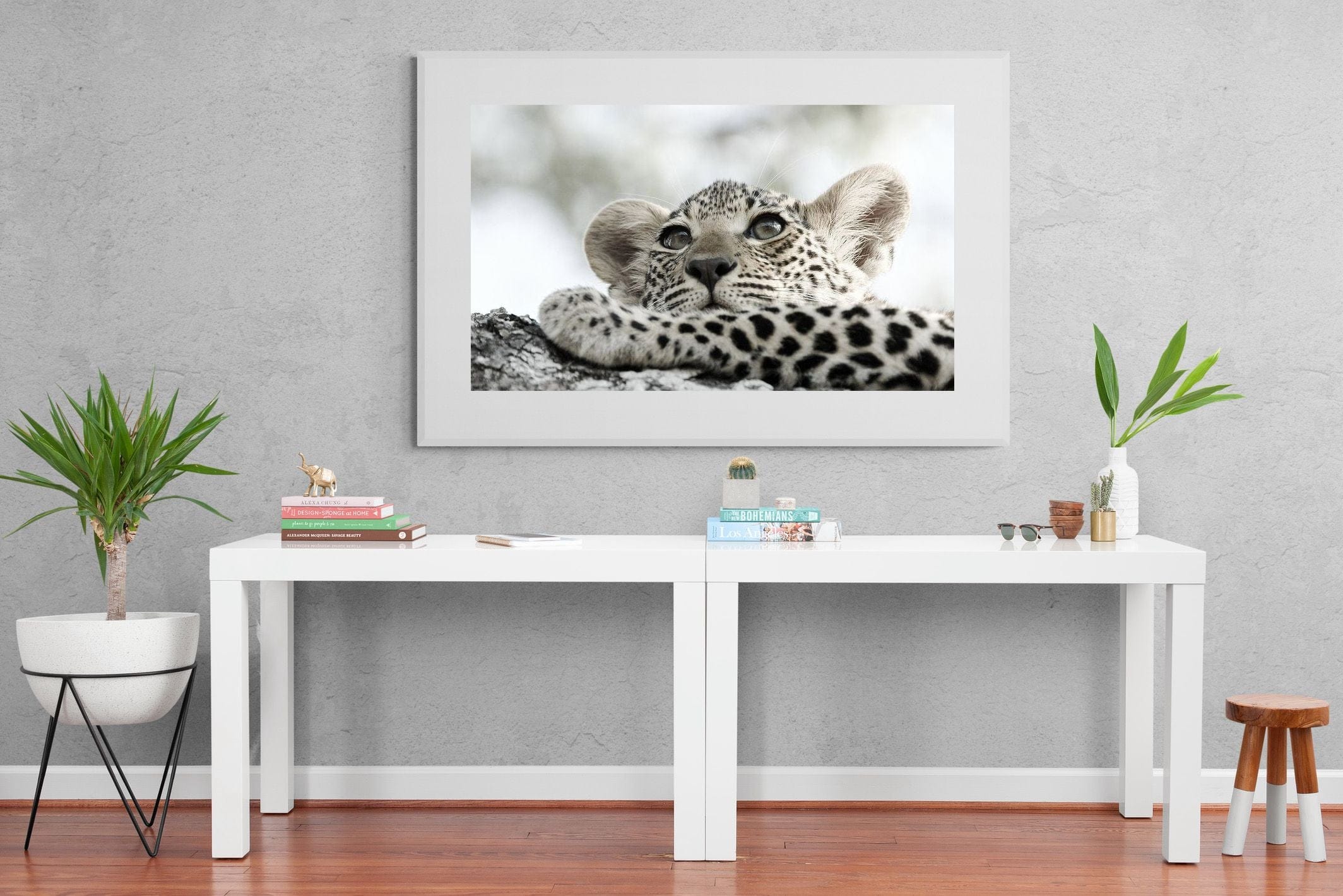 Leopard Cub-Wall_Art-150 x 100cm-Framed Print-White-Pixalot