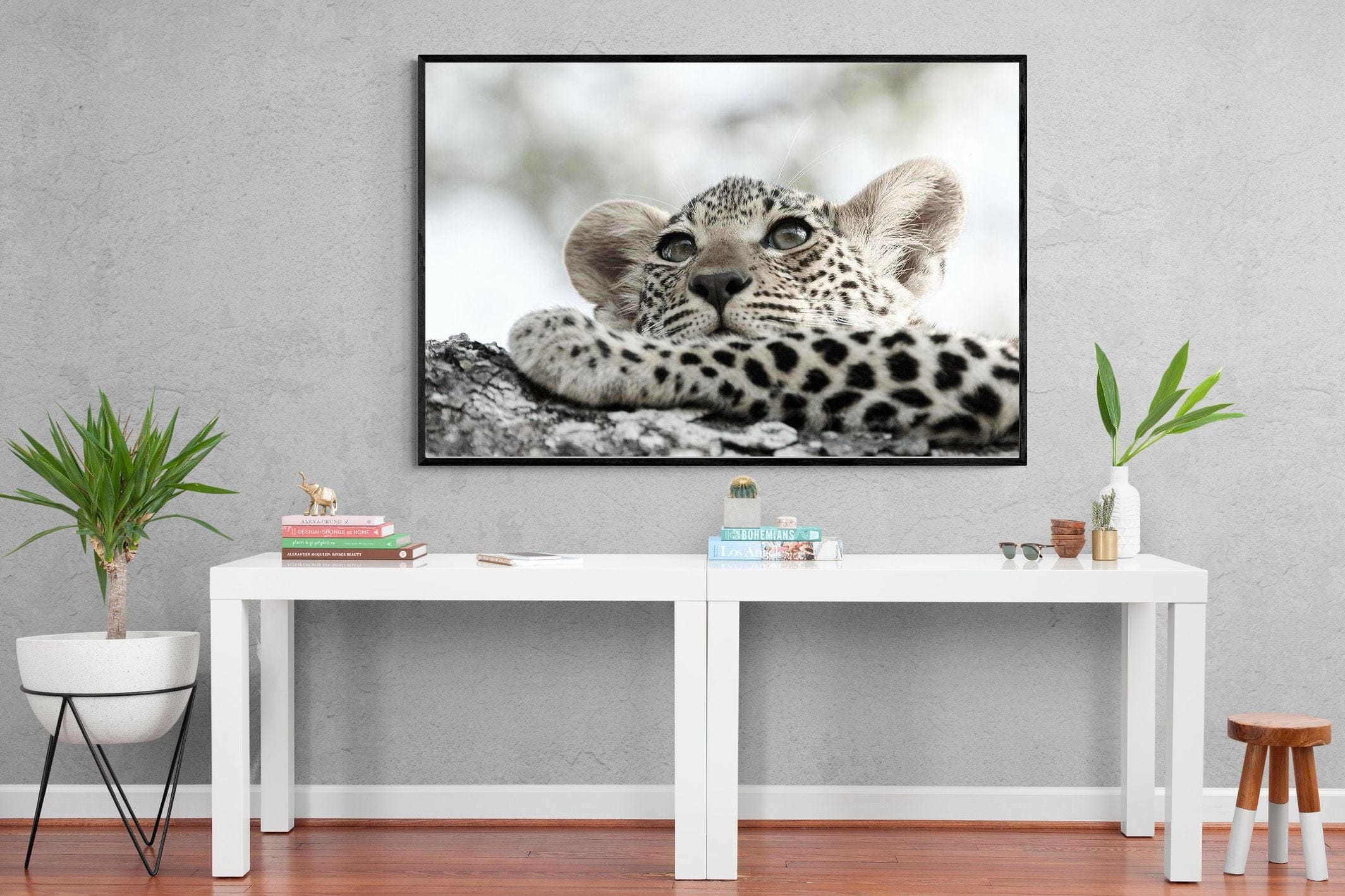 Leopard Cub-Wall_Art-150 x 100cm-Mounted Canvas-Black-Pixalot