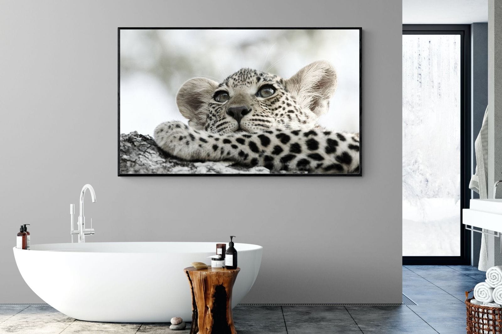 Leopard Cub-Wall_Art-180 x 110cm-Mounted Canvas-Black-Pixalot