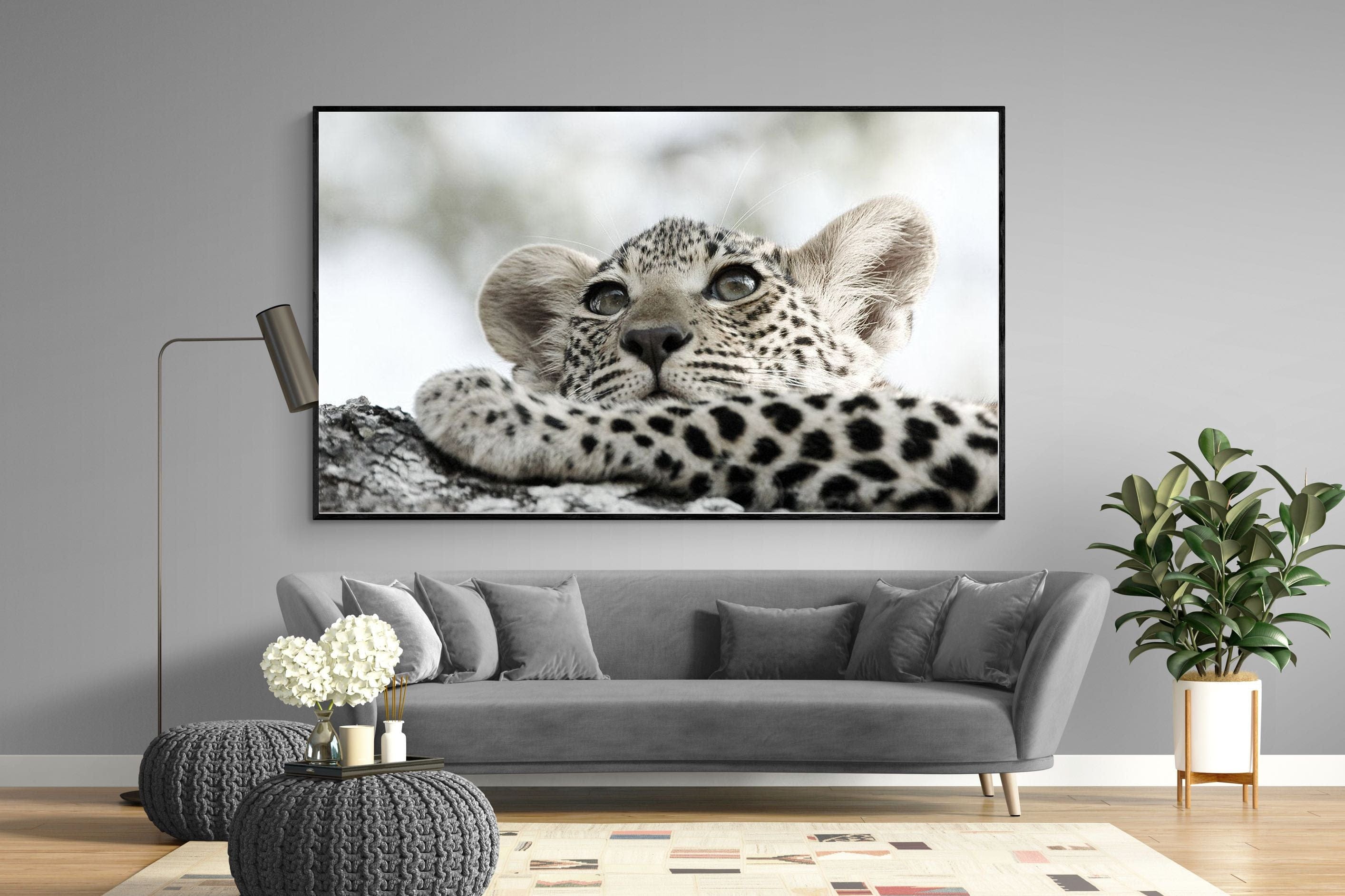 Leopard Cub-Wall_Art-220 x 130cm-Mounted Canvas-Black-Pixalot
