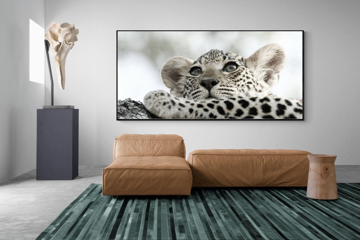 Leopard Cub-Wall_Art-275 x 130cm-Mounted Canvas-Black-Pixalot
