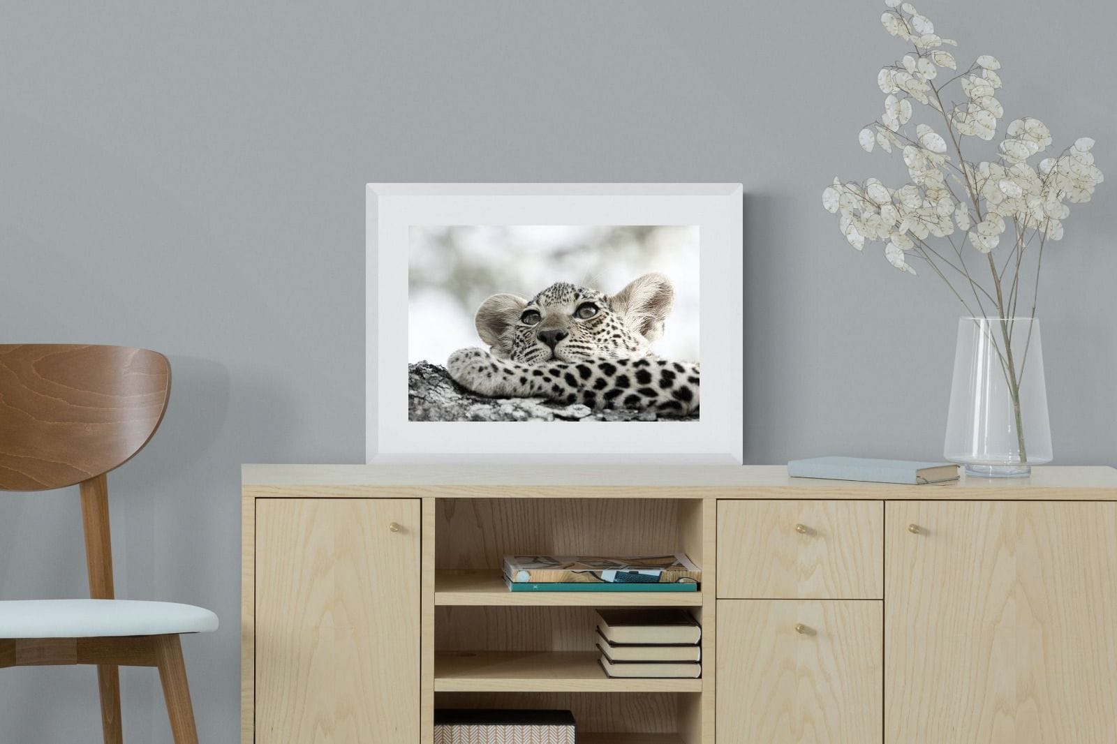 Leopard Cub-Wall_Art-60 x 45cm-Framed Print-White-Pixalot