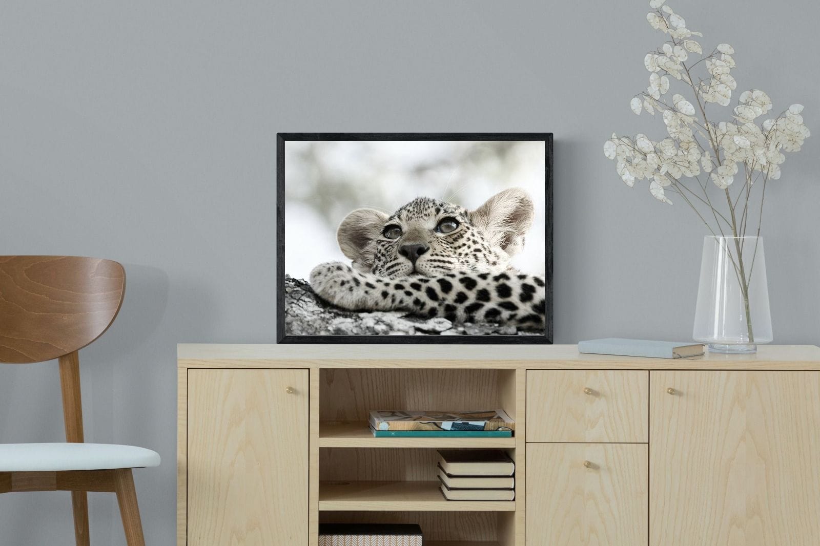 Leopard Cub-Wall_Art-60 x 45cm-Mounted Canvas-Black-Pixalot