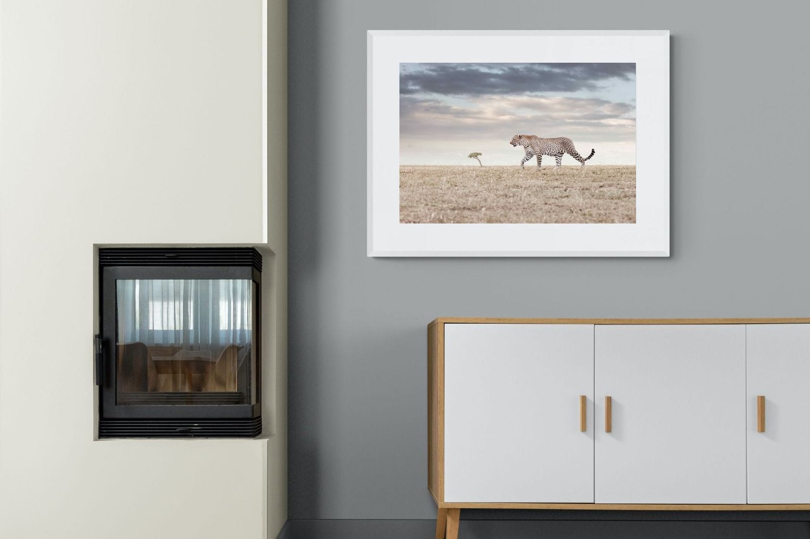 Leopard Prowl-Wall_Art-100 x 75cm-Framed Print-White-Pixalot