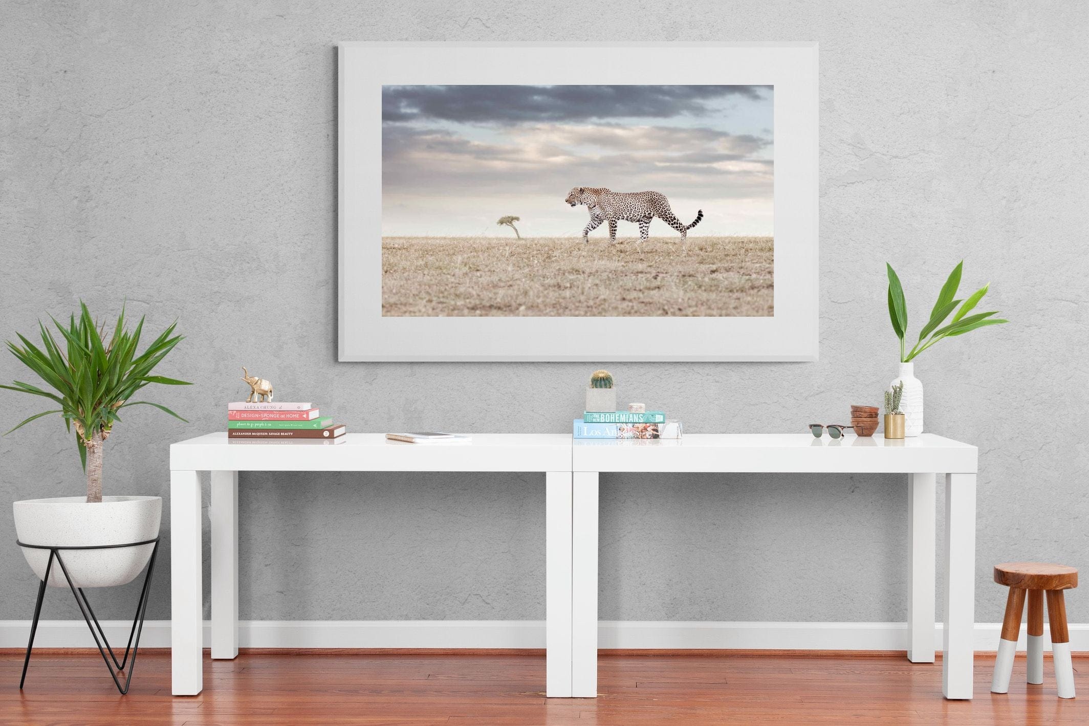 Leopard Prowl-Wall_Art-150 x 100cm-Framed Print-White-Pixalot