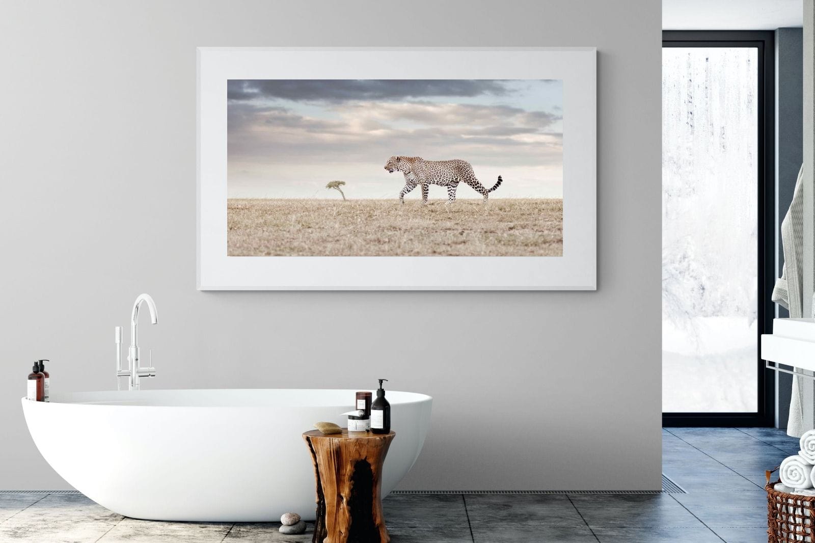 Leopard Prowl-Wall_Art-180 x 110cm-Framed Print-White-Pixalot