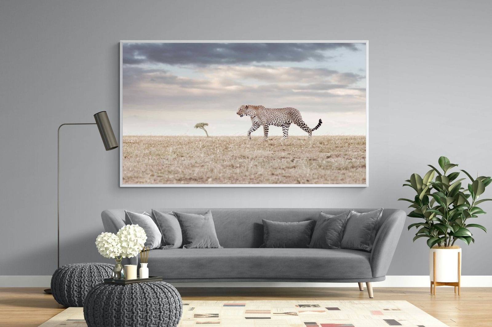 Leopard Prowl-Wall_Art-220 x 130cm-Mounted Canvas-White-Pixalot