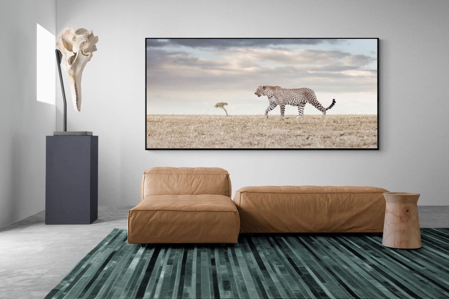 Leopard Prowl-Wall_Art-275 x 130cm-Mounted Canvas-Black-Pixalot