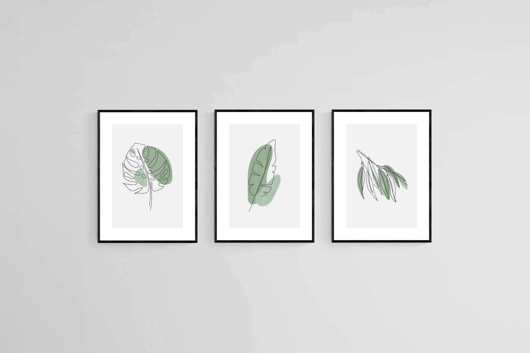 Line Drawn Foliage Set-Wall_Art-45 x 60cm (x3)-Framed Print-Black-Pixalot