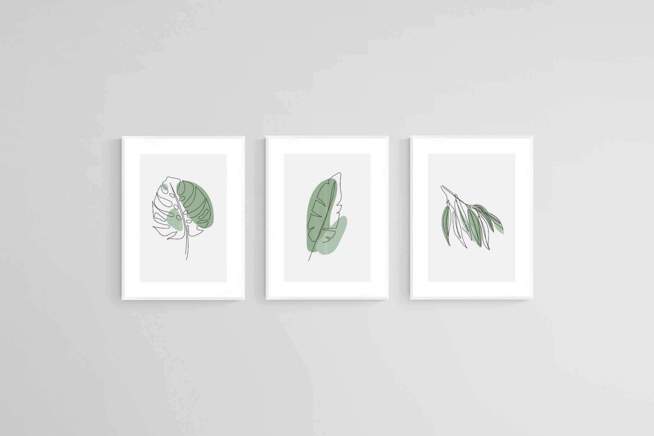 Line Drawn Foliage Set-Wall_Art-45 x 60cm (x3)-Framed Print-White-Pixalot