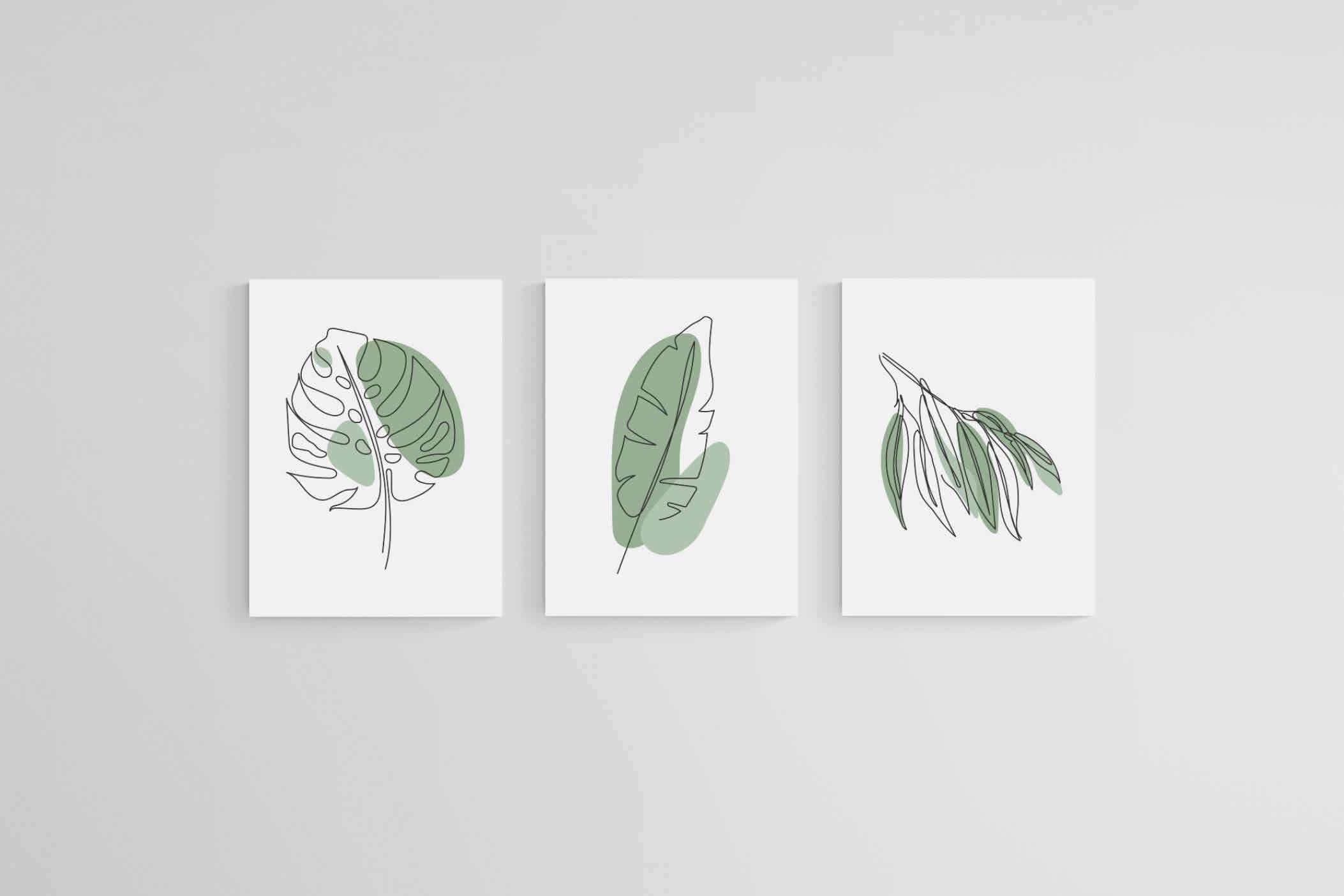 Line Drawn Foliage Set-Wall_Art-45 x 60cm (x3)-Mounted Canvas-No Frame-Pixalot