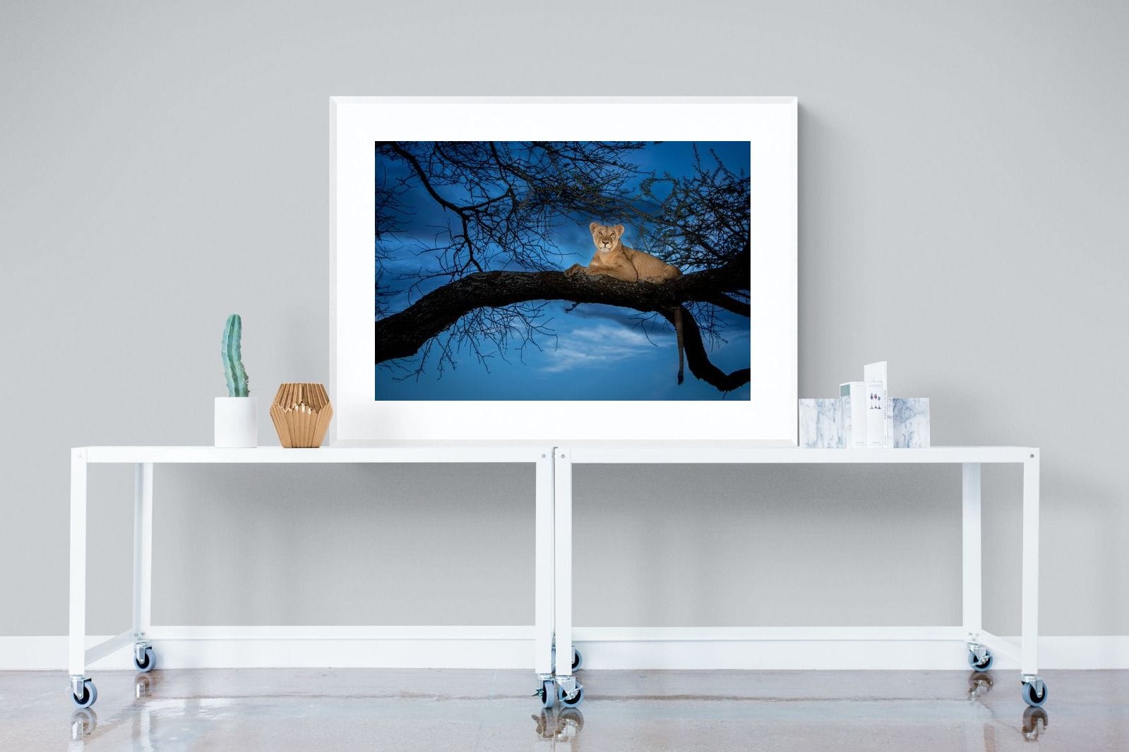 Lion at Dusk-Wall_Art-120 x 90cm-Framed Print-White-Pixalot