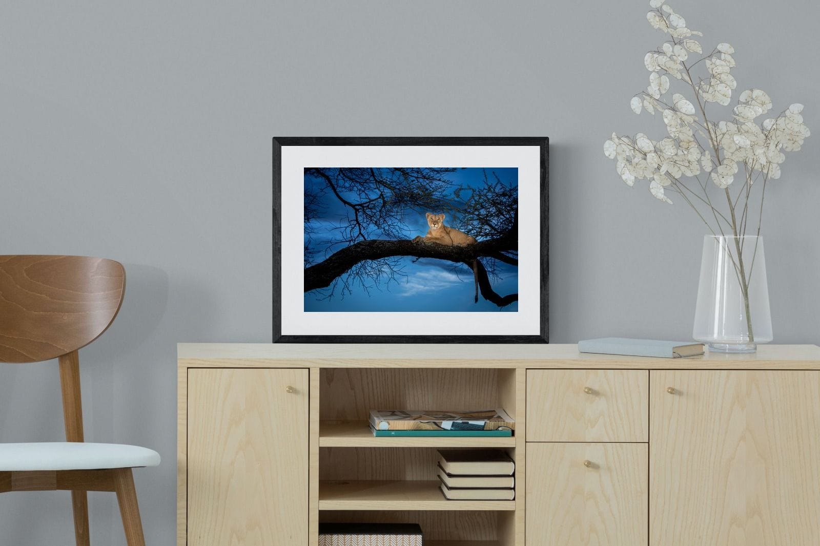Lion at Dusk-Wall_Art-60 x 45cm-Framed Print-Black-Pixalot