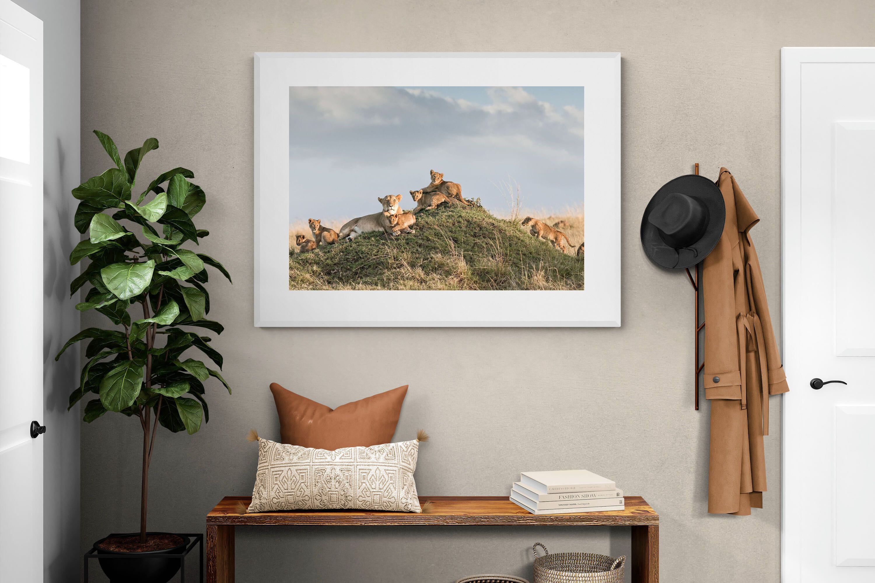 Lion Crèche-Wall_Art-120 x 90cm-Framed Print-White-Pixalot