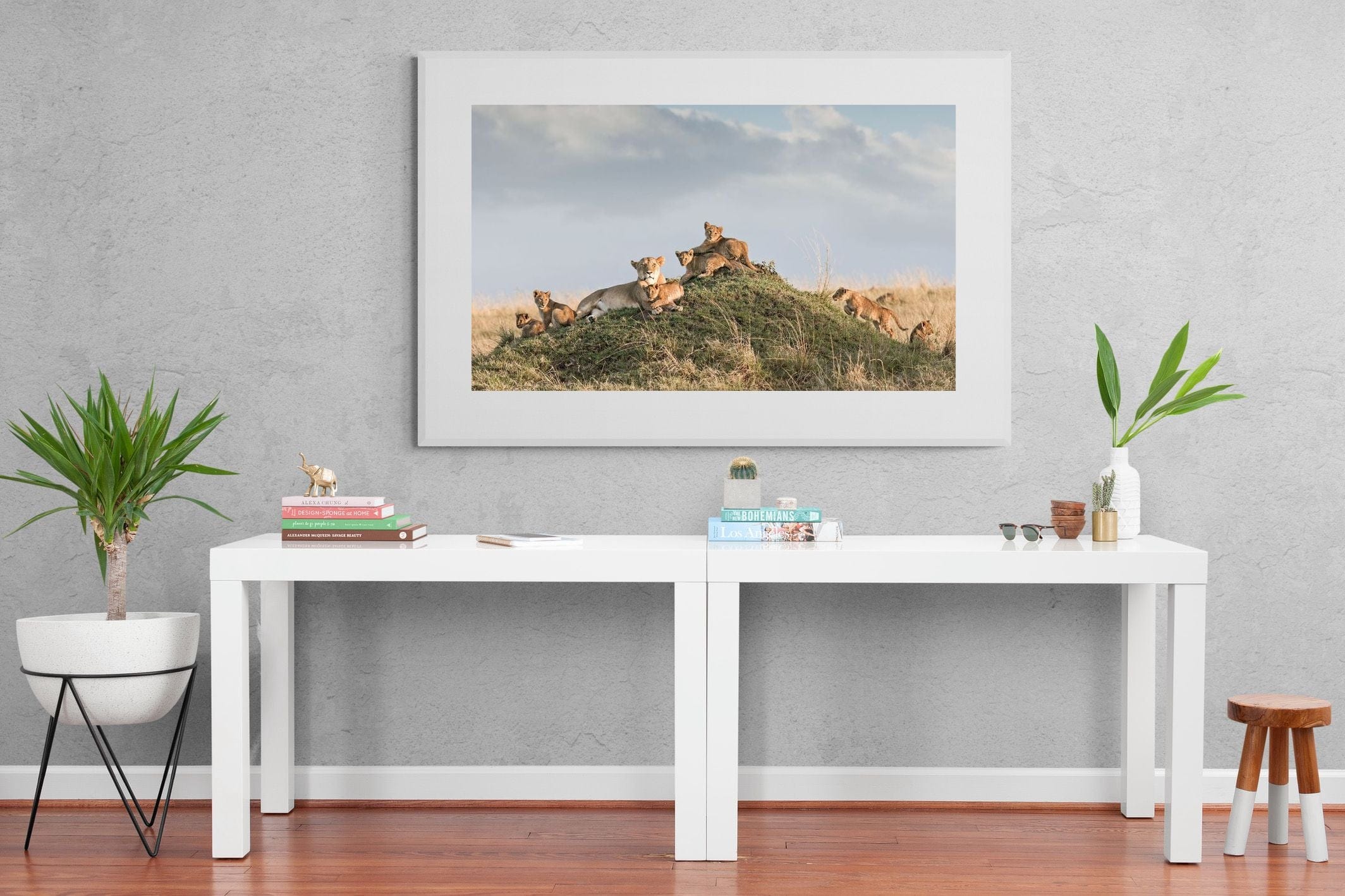 Lion Crèche-Wall_Art-150 x 100cm-Framed Print-White-Pixalot
