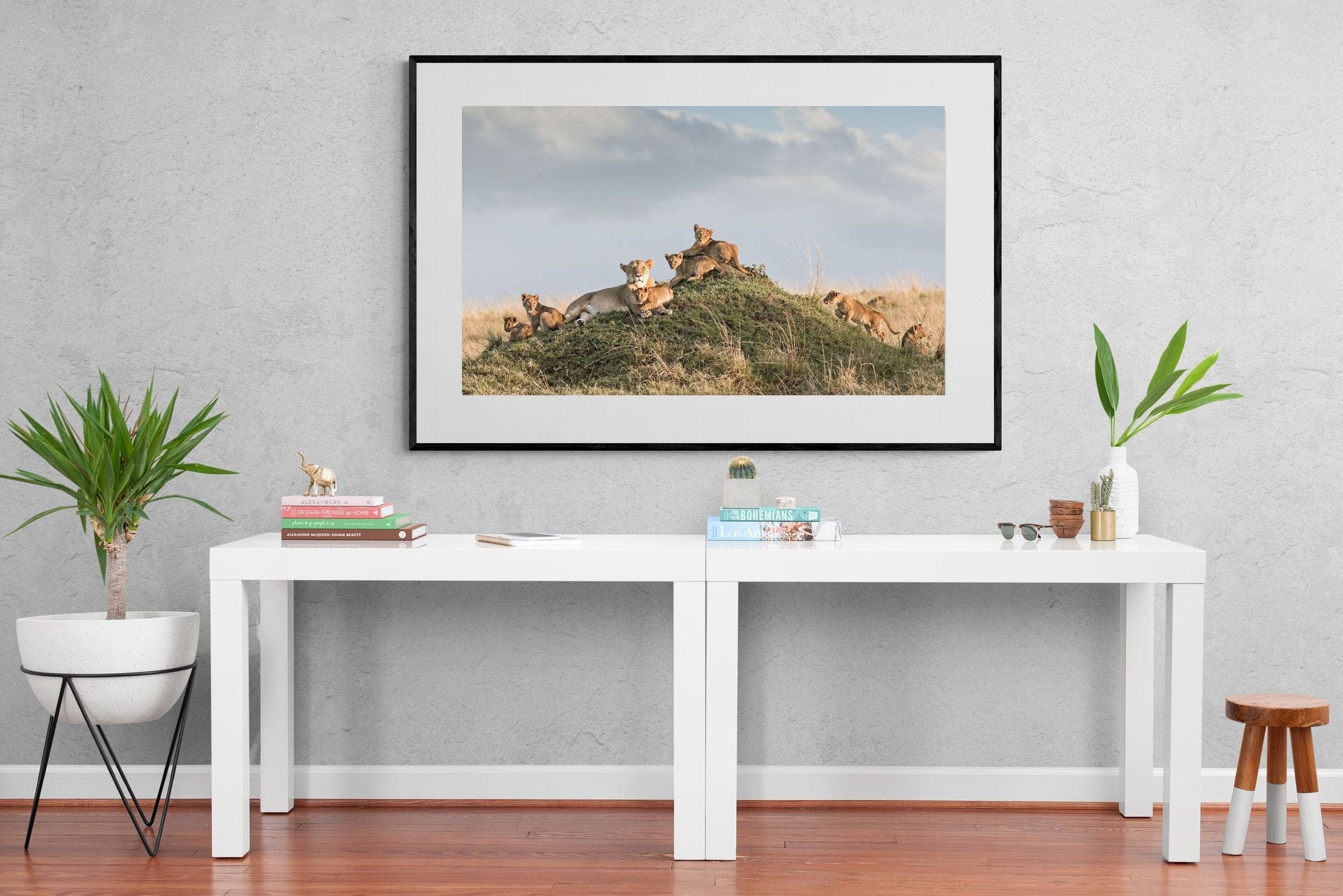 Lion Crèche-Wall_Art-150 x 100cm-Framed Print-Black-Pixalot