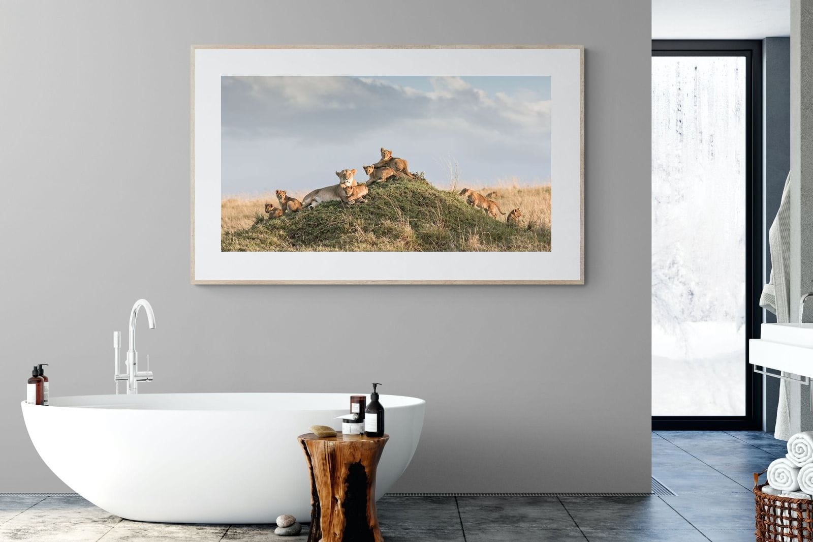 Lion Crèche-Wall_Art-180 x 110cm-Framed Print-Wood-Pixalot