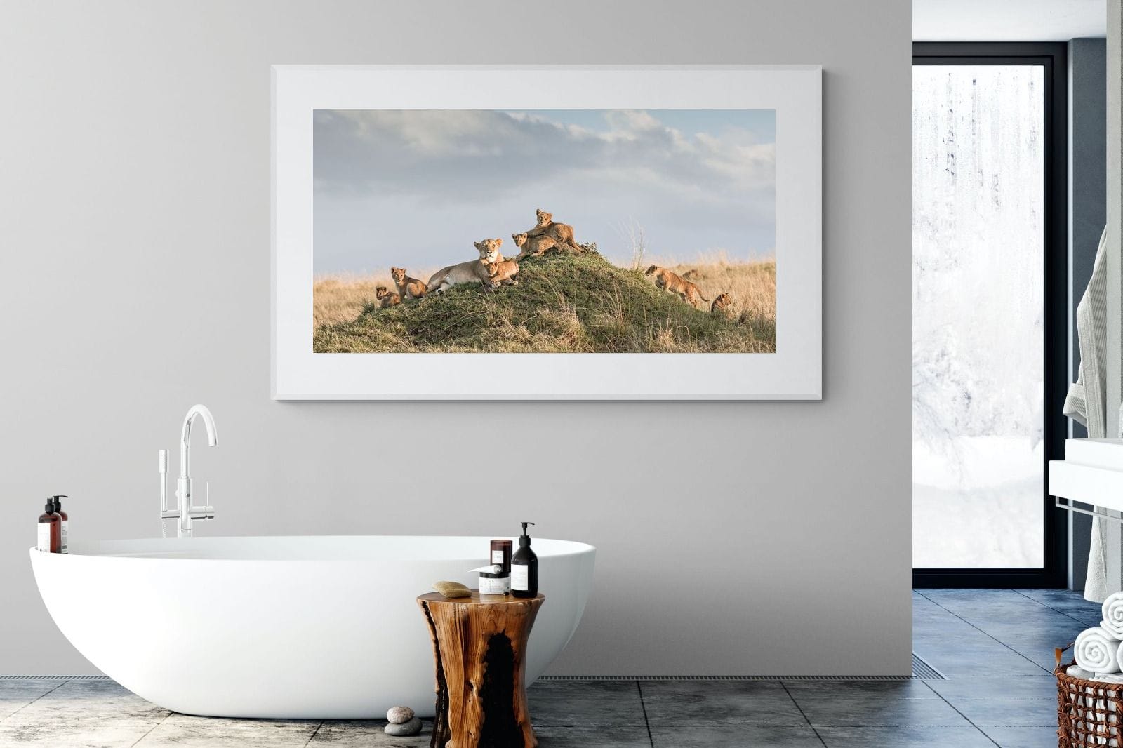 Lion Crèche-Wall_Art-180 x 110cm-Framed Print-White-Pixalot