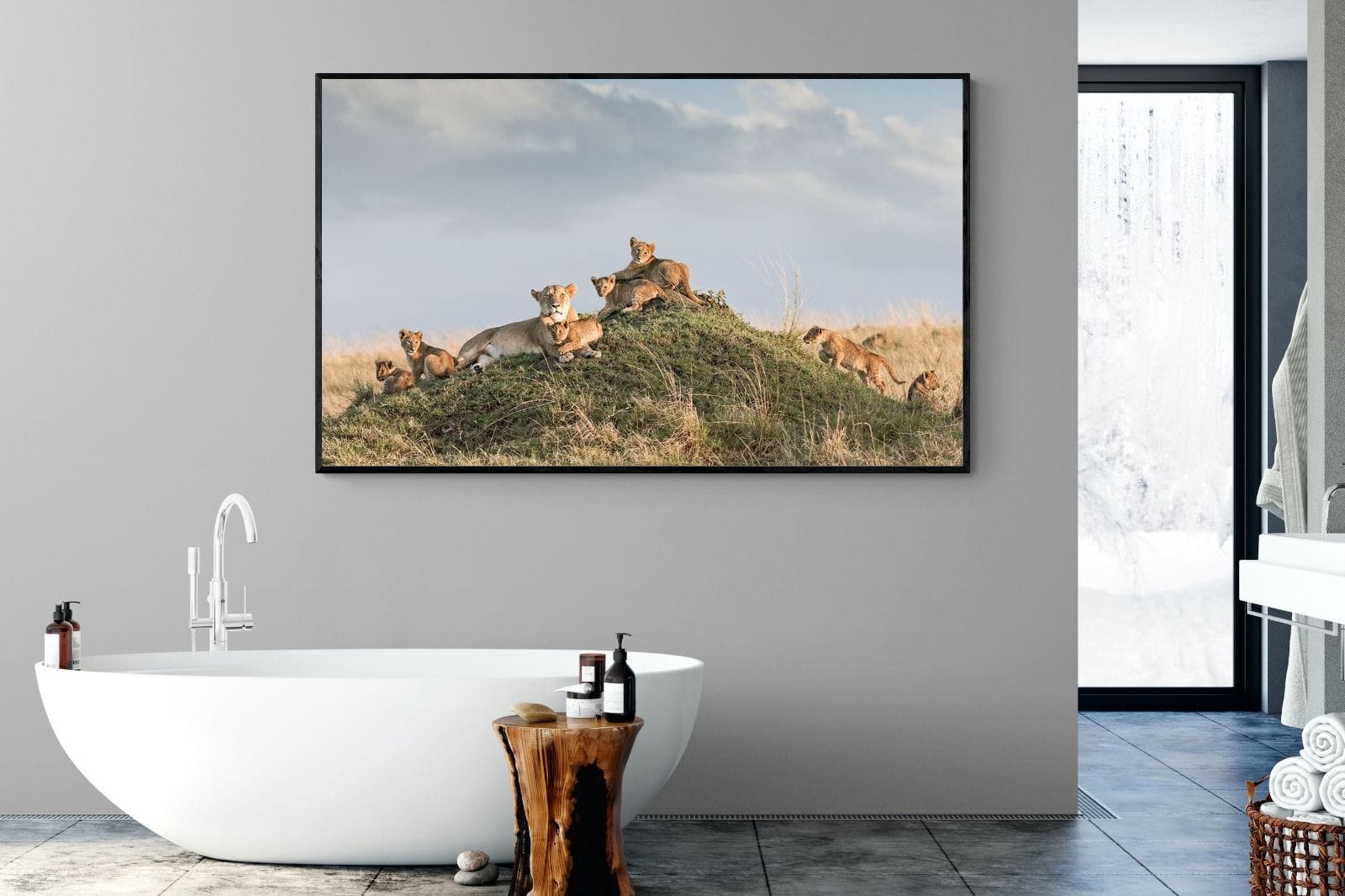 Lion Crèche-Wall_Art-180 x 110cm-Mounted Canvas-Black-Pixalot