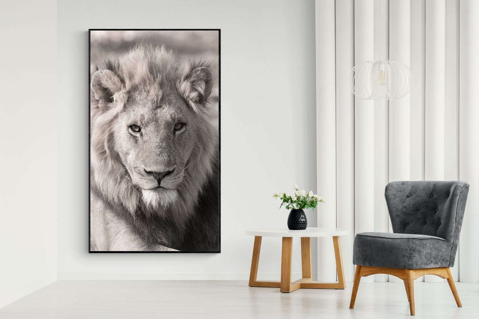 Lion Eyes-Wall_Art-130 x 220cm-Mounted Canvas-Black-Pixalot