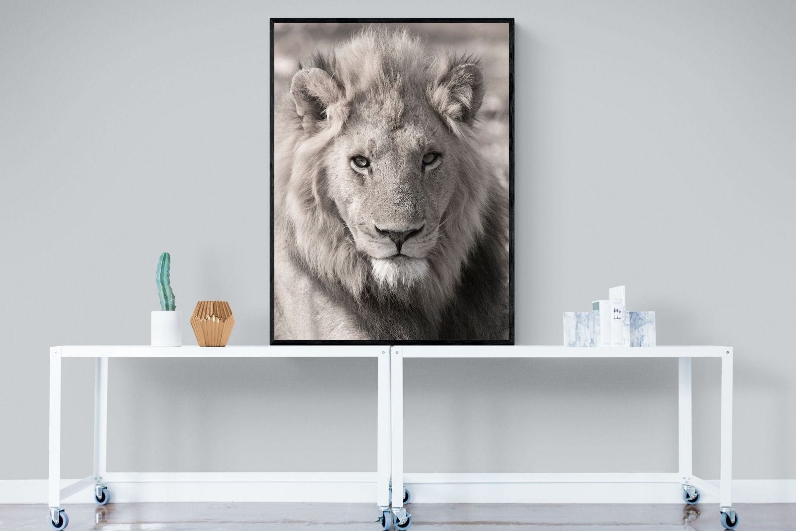 Lion Eyes-Wall_Art-90 x 120cm-Mounted Canvas-Black-Pixalot
