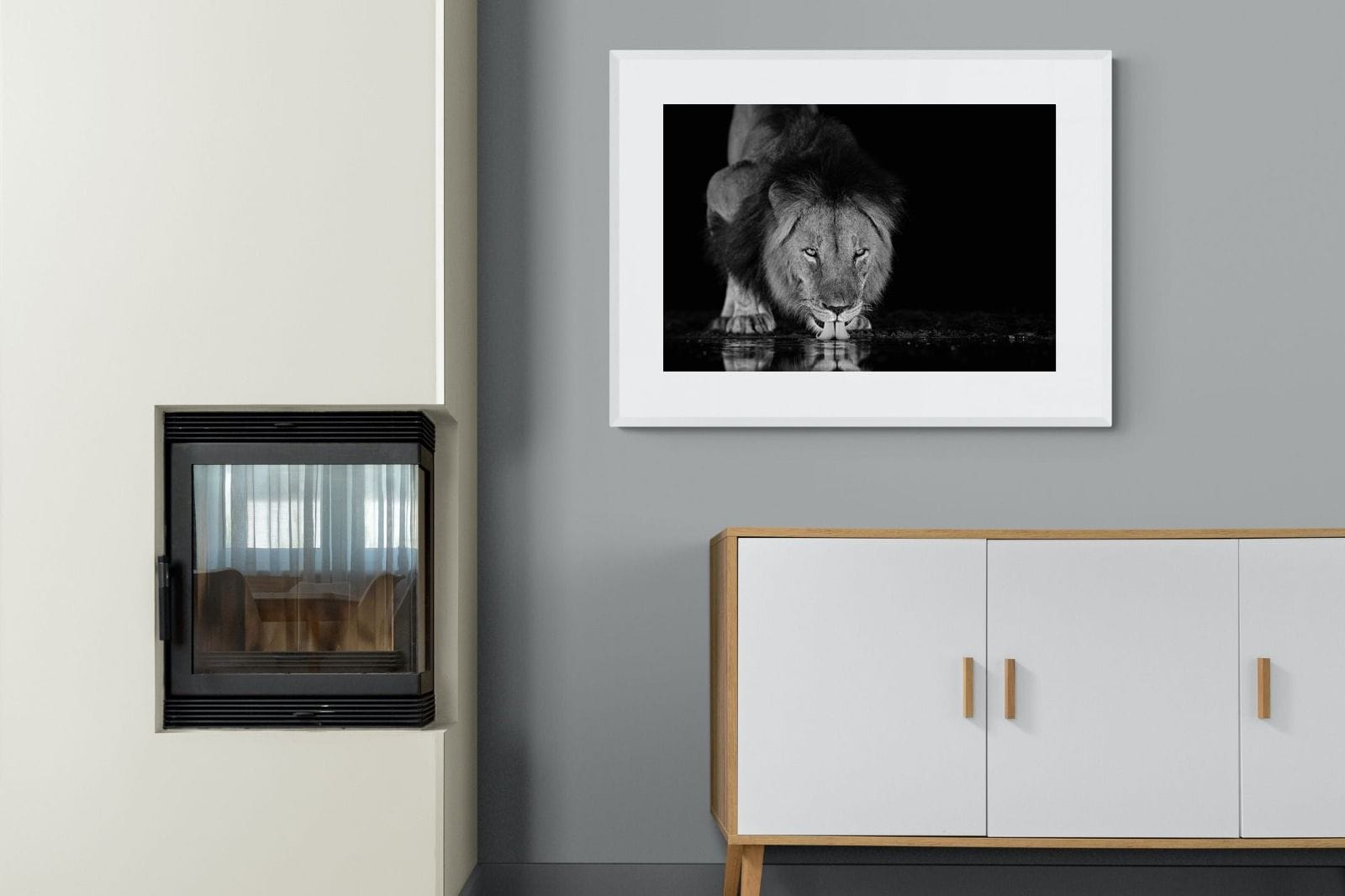 Lion Lake-Wall_Art-100 x 75cm-Framed Print-White-Pixalot