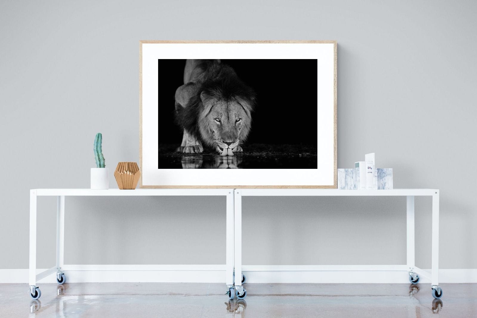 Lion Lake-Wall_Art-120 x 90cm-Framed Print-Wood-Pixalot