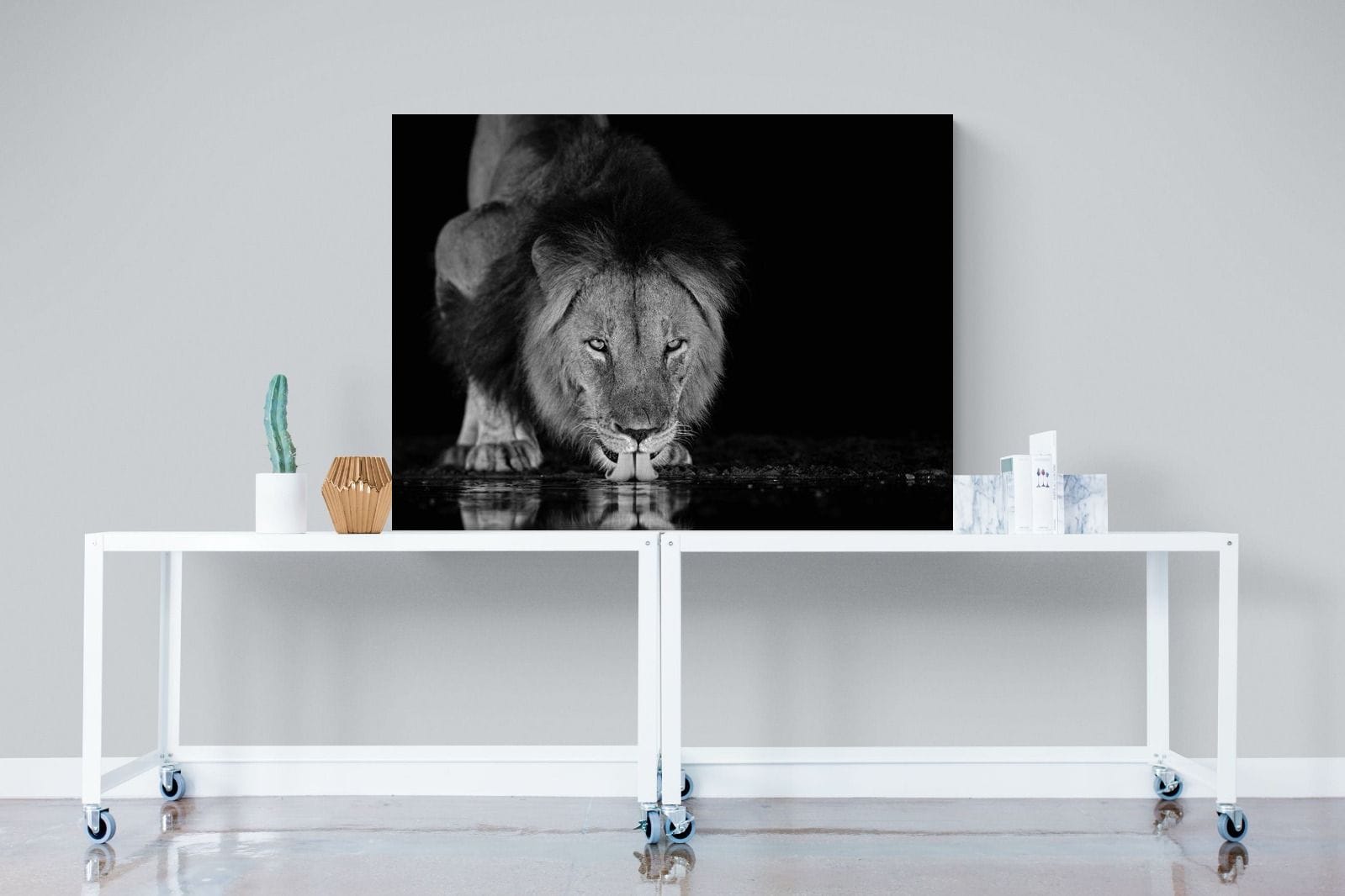 Lion Lake-Wall_Art-120 x 90cm-Mounted Canvas-No Frame-Pixalot