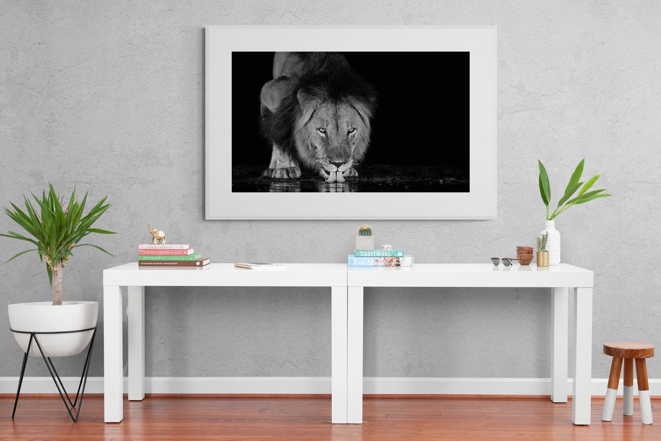 Lion Lake-Wall_Art-150 x 100cm-Framed Print-White-Pixalot