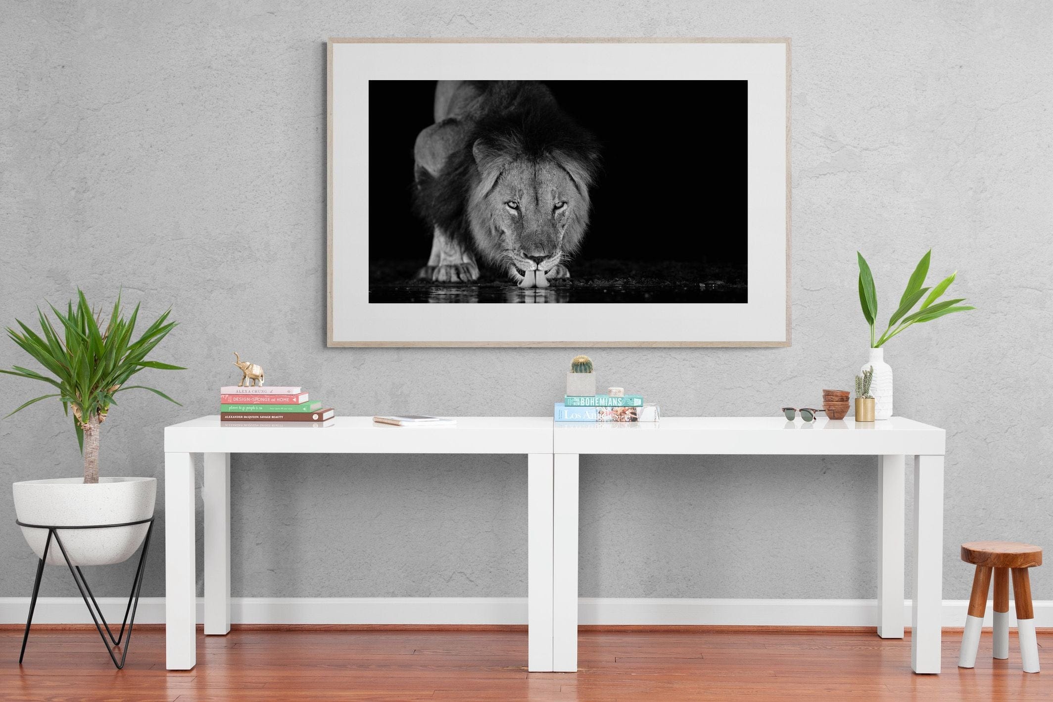 Lion Lake-Wall_Art-150 x 100cm-Framed Print-Wood-Pixalot