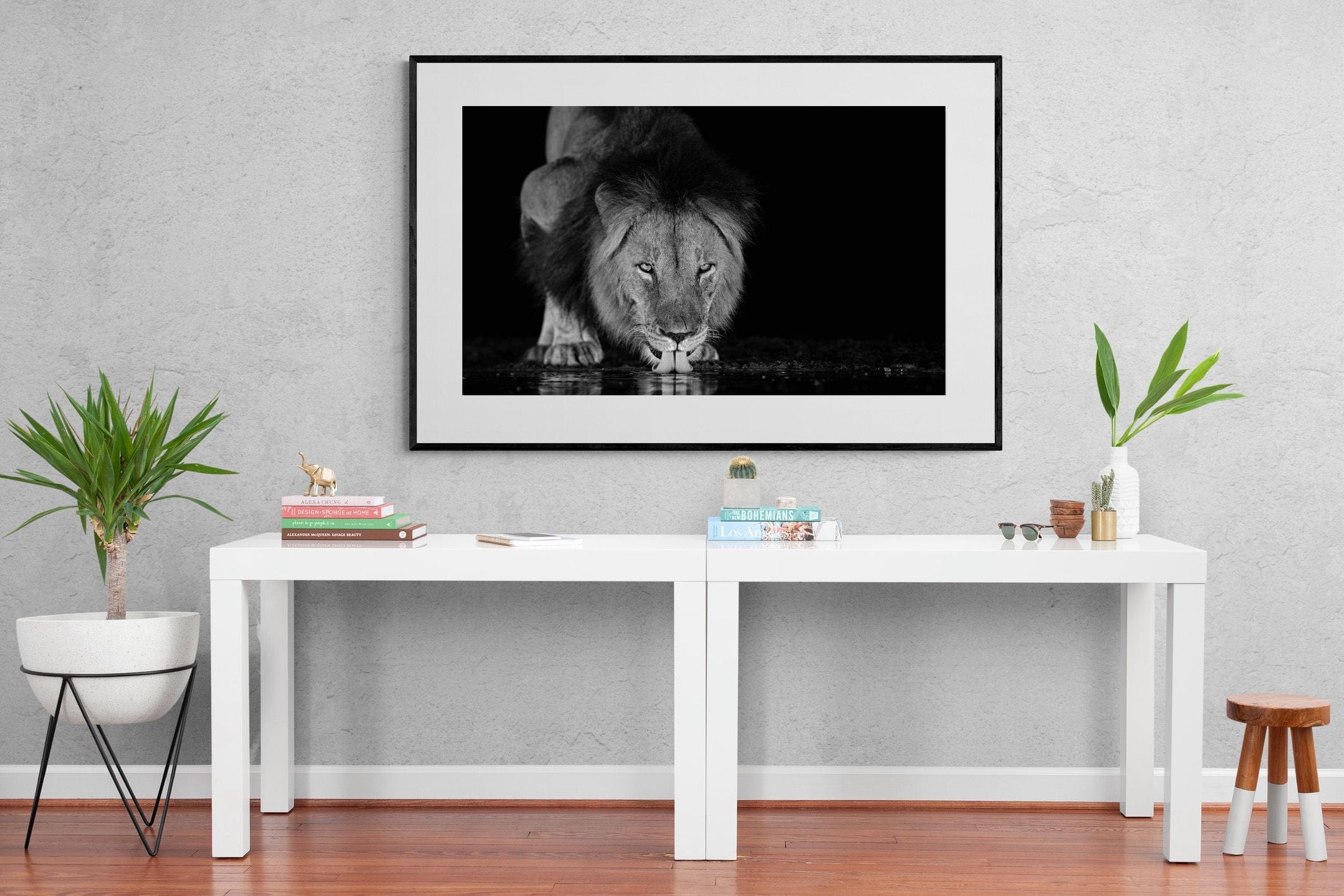 Lion Lake-Wall_Art-150 x 100cm-Framed Print-Black-Pixalot