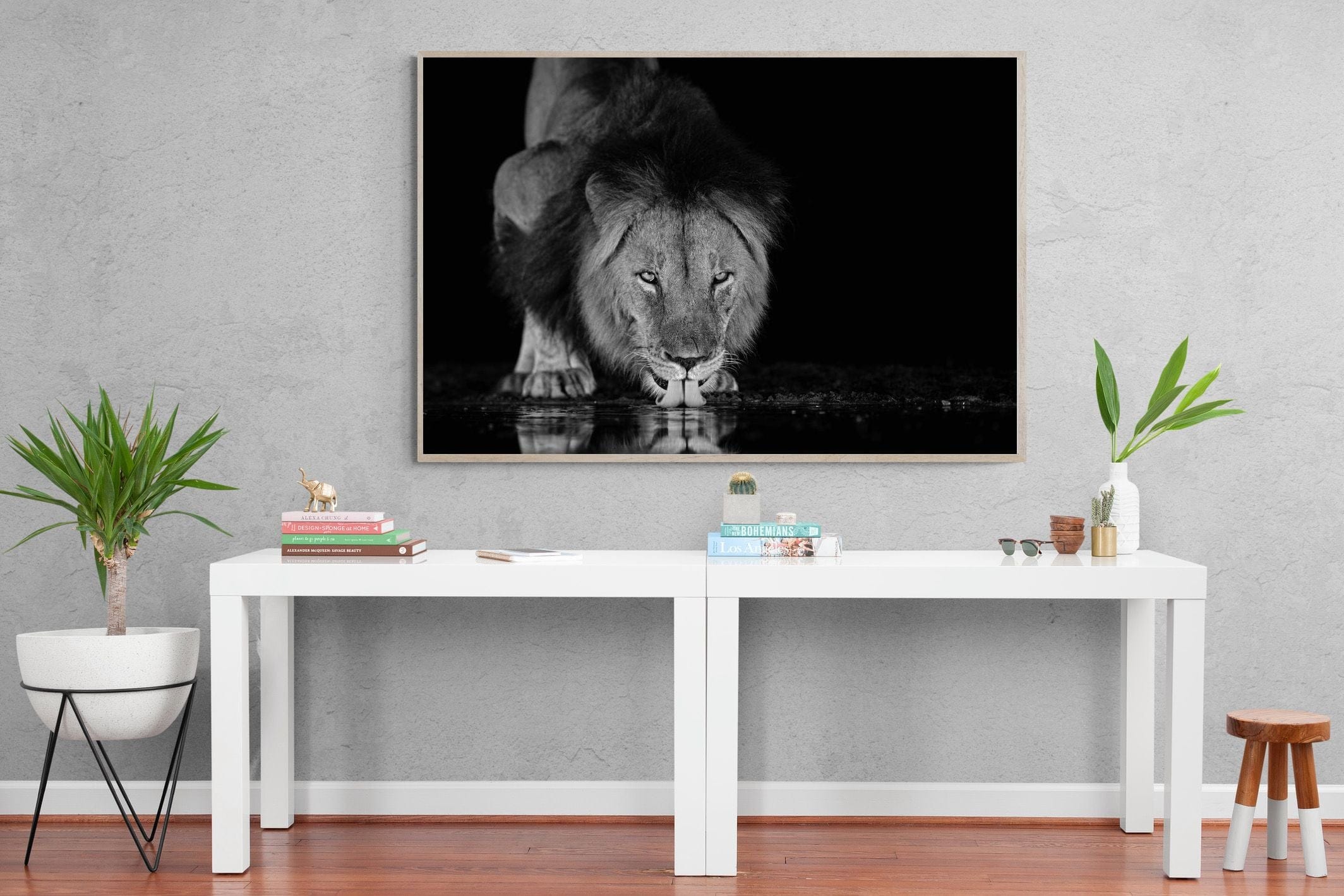 Lion Lake-Wall_Art-150 x 100cm-Mounted Canvas-Wood-Pixalot