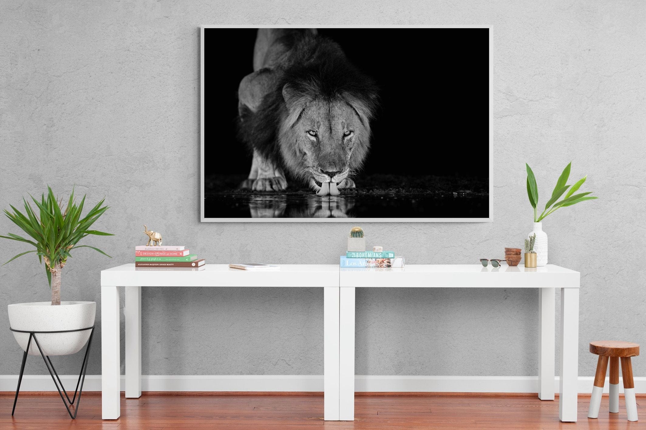 Lion Lake-Wall_Art-150 x 100cm-Mounted Canvas-White-Pixalot