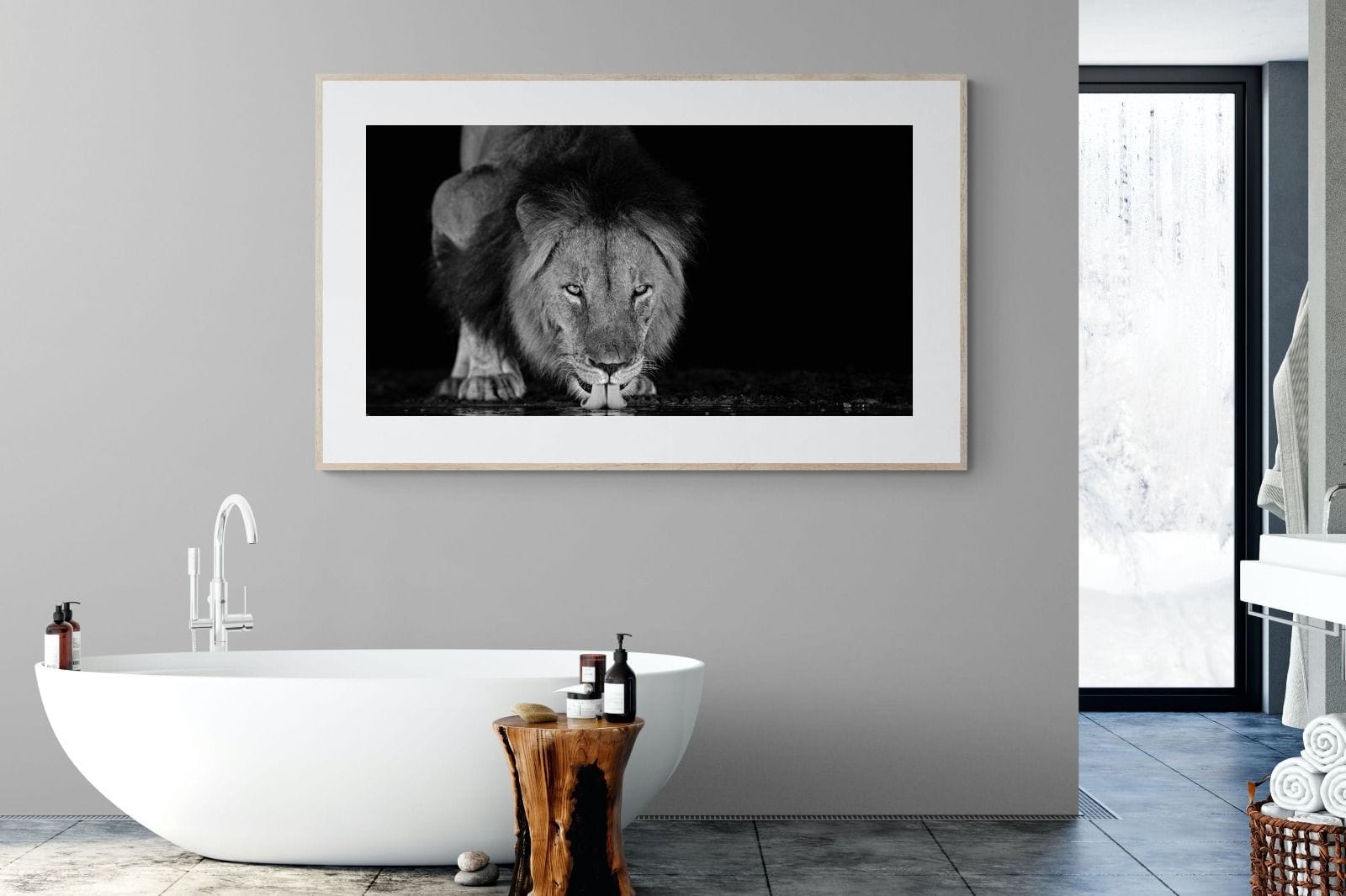 Lion Lake-Wall_Art-180 x 110cm-Framed Print-Wood-Pixalot